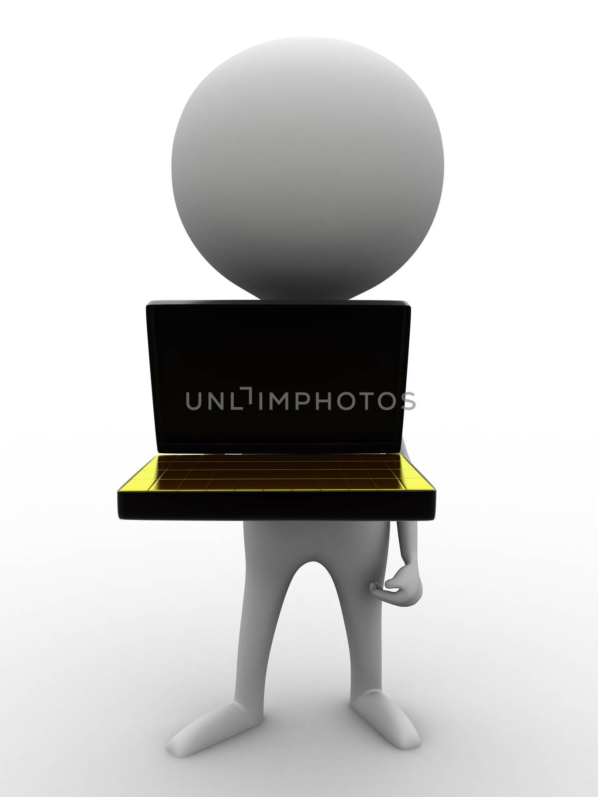 3D man holding briefcase with full of gold bars concept on white isolated background , front angle view 