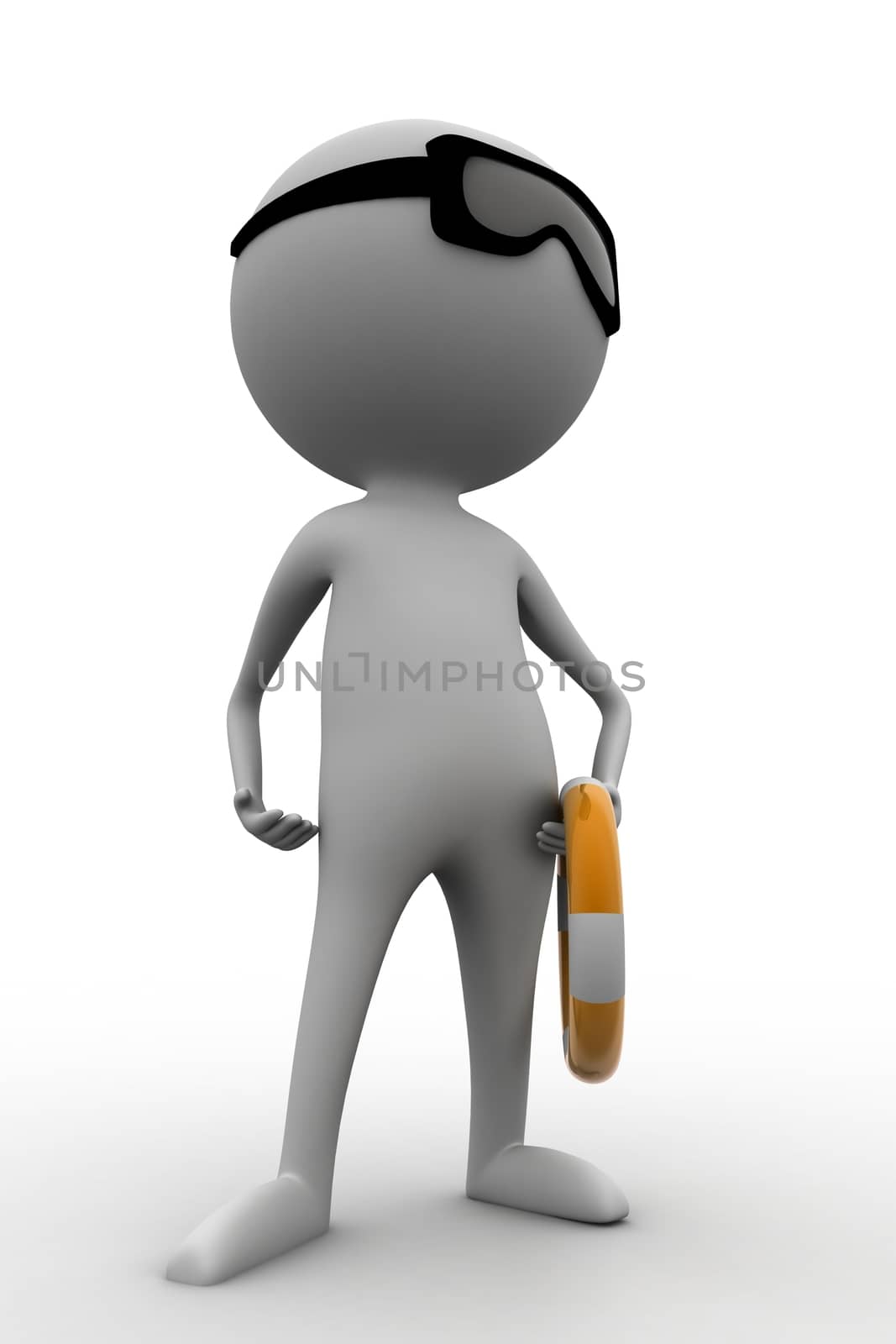 3d man wearing safety floating tube concept on white isolated background , side angle view 