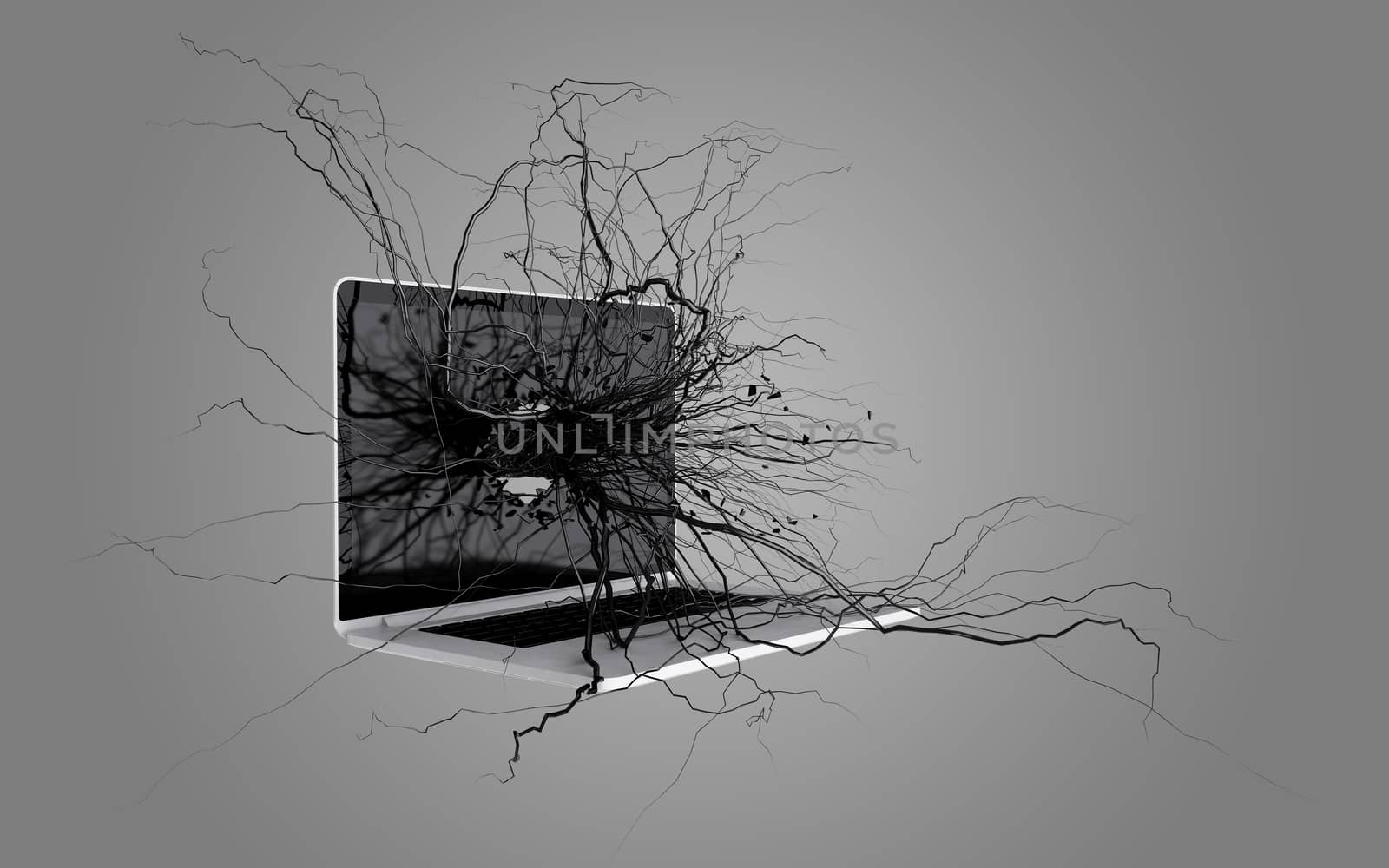 Social media icons set on the root growing out of laptop. by teerawit