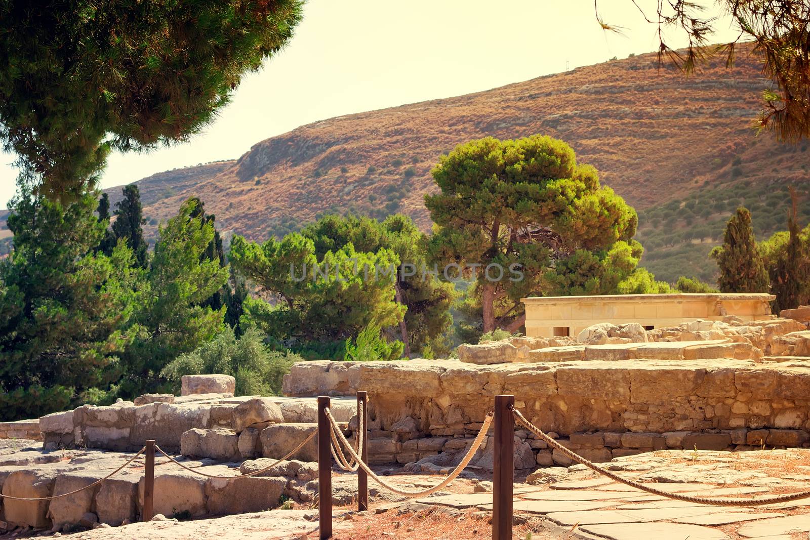 Legendary architectural monument of the Minoan civilization-remains of the foundations of the Palace of Knossos, Crete, Greece.