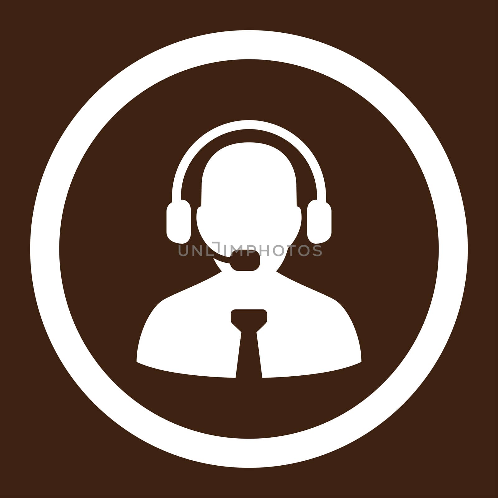 Support chat glyph icon. This rounded flat symbol is drawn with white color on a brown background.