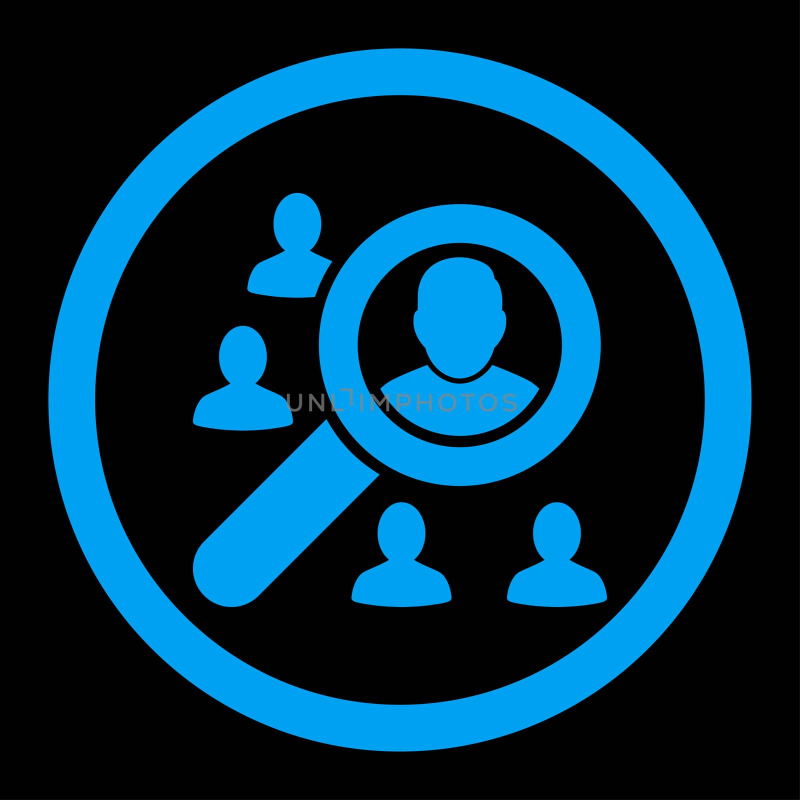 Marketing glyph icon. This rounded flat symbol is drawn with blue color on a black background.