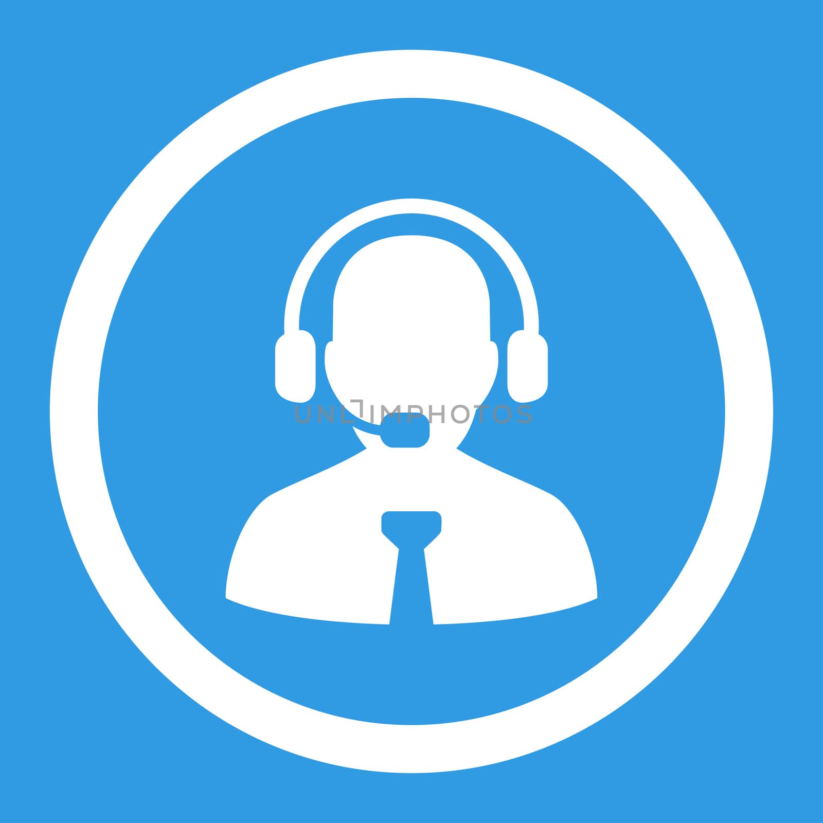 Support chat glyph icon. This rounded flat symbol is drawn with white color on a blue background.