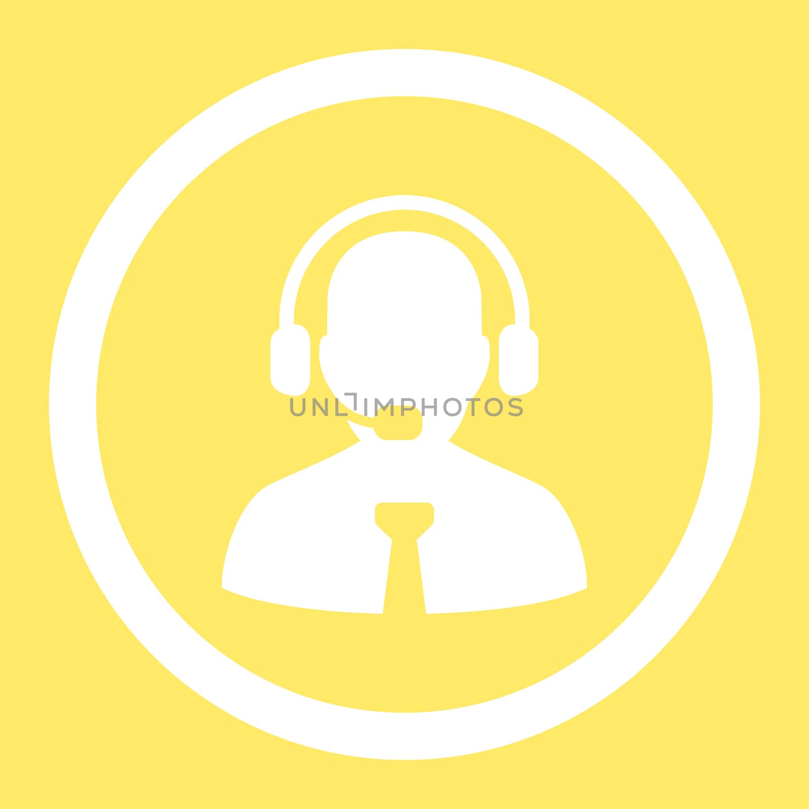Support chat glyph icon. This rounded flat symbol is drawn with white color on a yellow background.