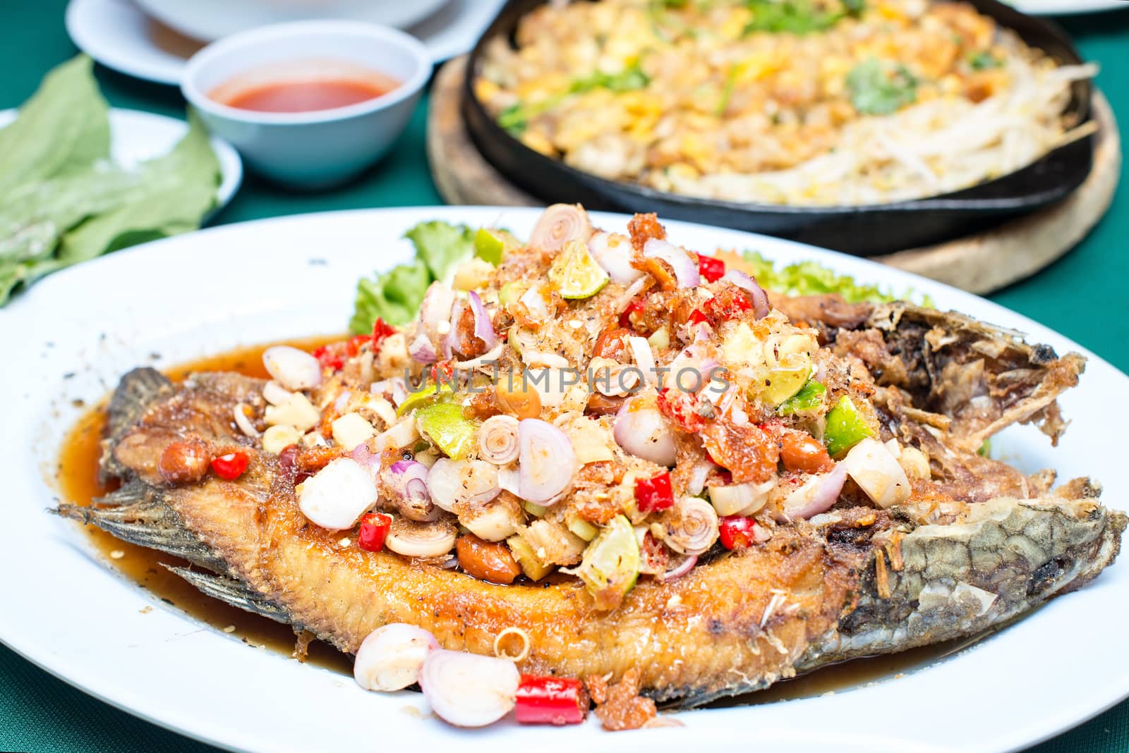 Deep Fried Fish with Thai Herb ,Famouse Thai menu ,Thai food