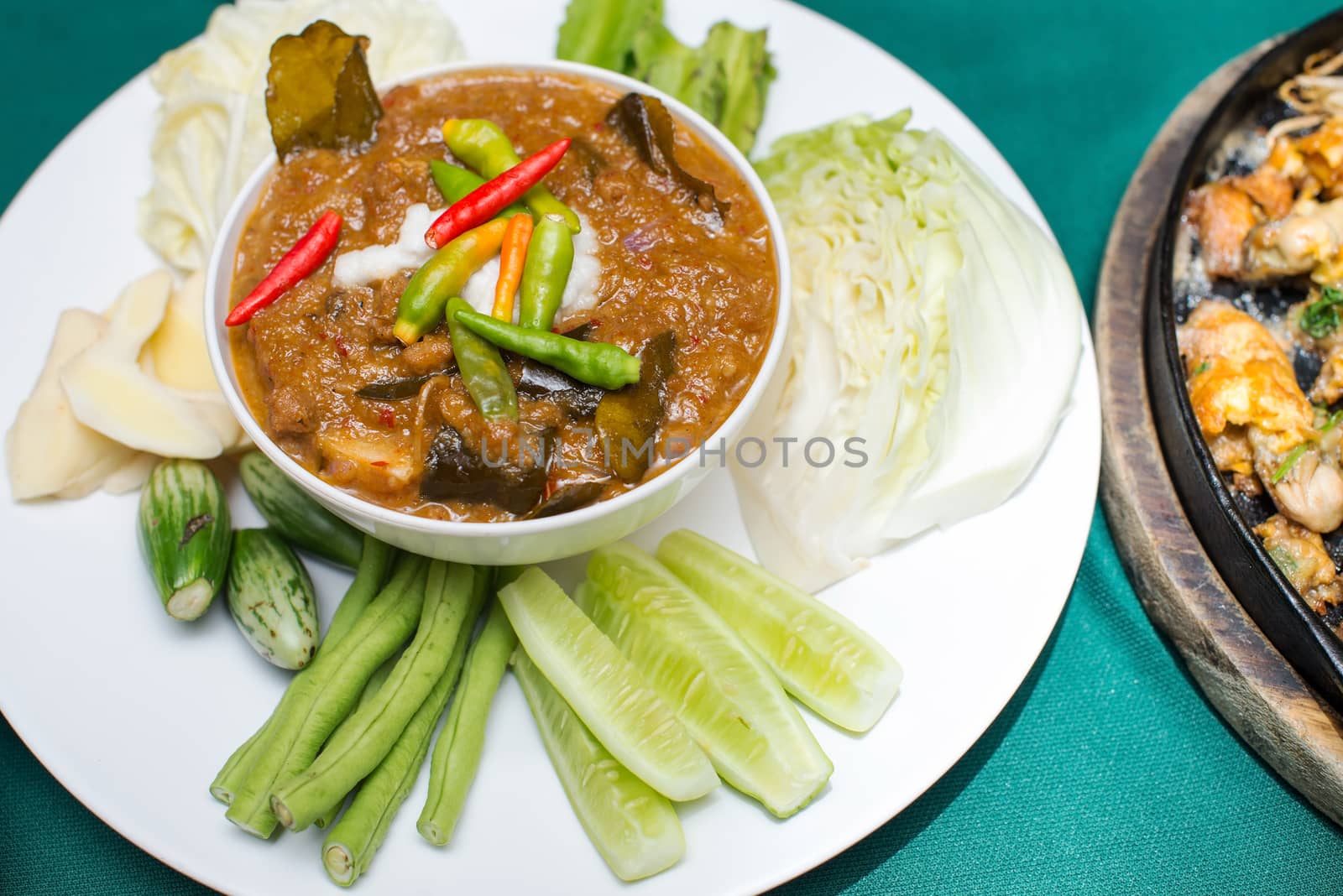 preserved vegetables ,Herbed Soya Beans with Minced Shrimp and Pork in Coconut Milk served with Fresh Vegetables