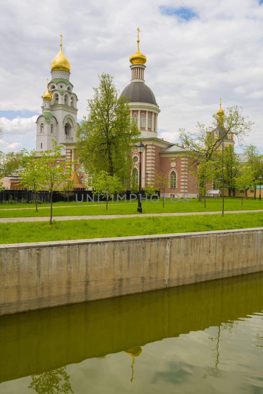 Orthodox churches of traditional Russian classical architectural style in Moscow in the spring