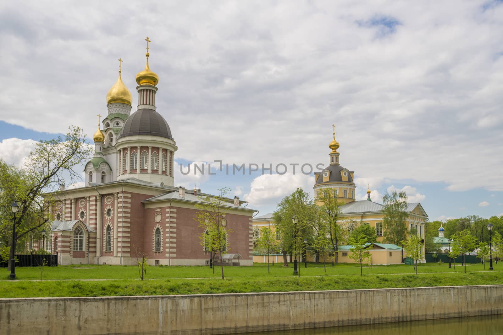 Orthodox churches of traditional Russian classical architectural style in Moscow in the spring