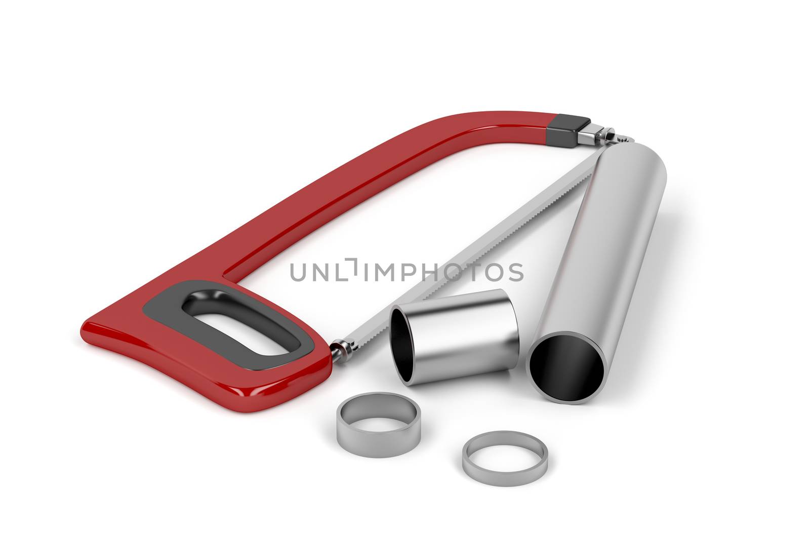 Hacksaw with cut metal pipes