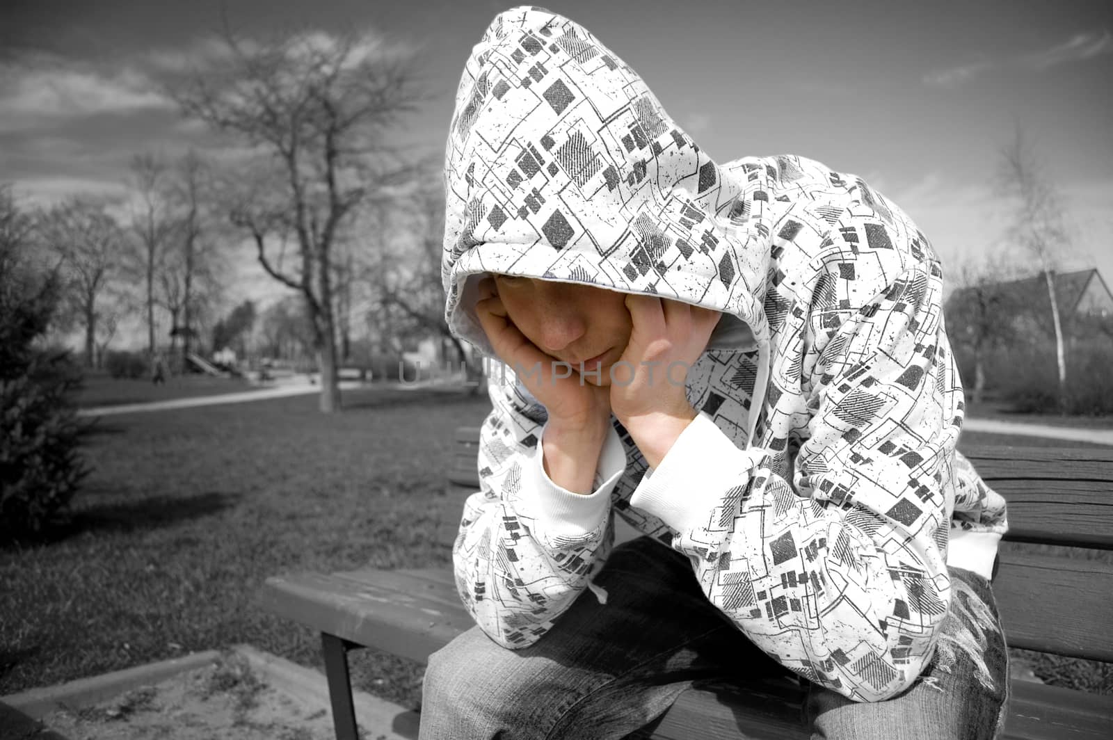 Emotion conceptual image. Depressed teenager.