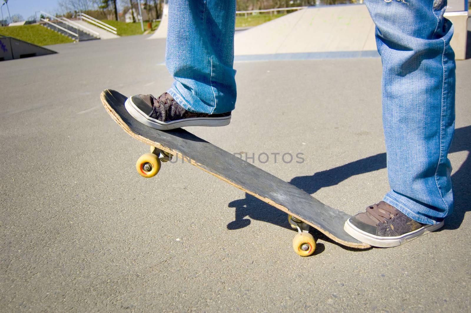 Skateboarder conceptual image. Picture of skateborad in skatepark.