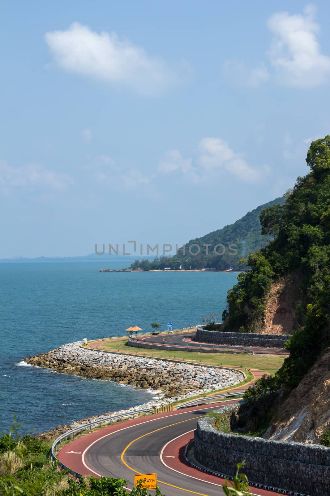 Winding road by the sea in Chanthaburi, Thailand