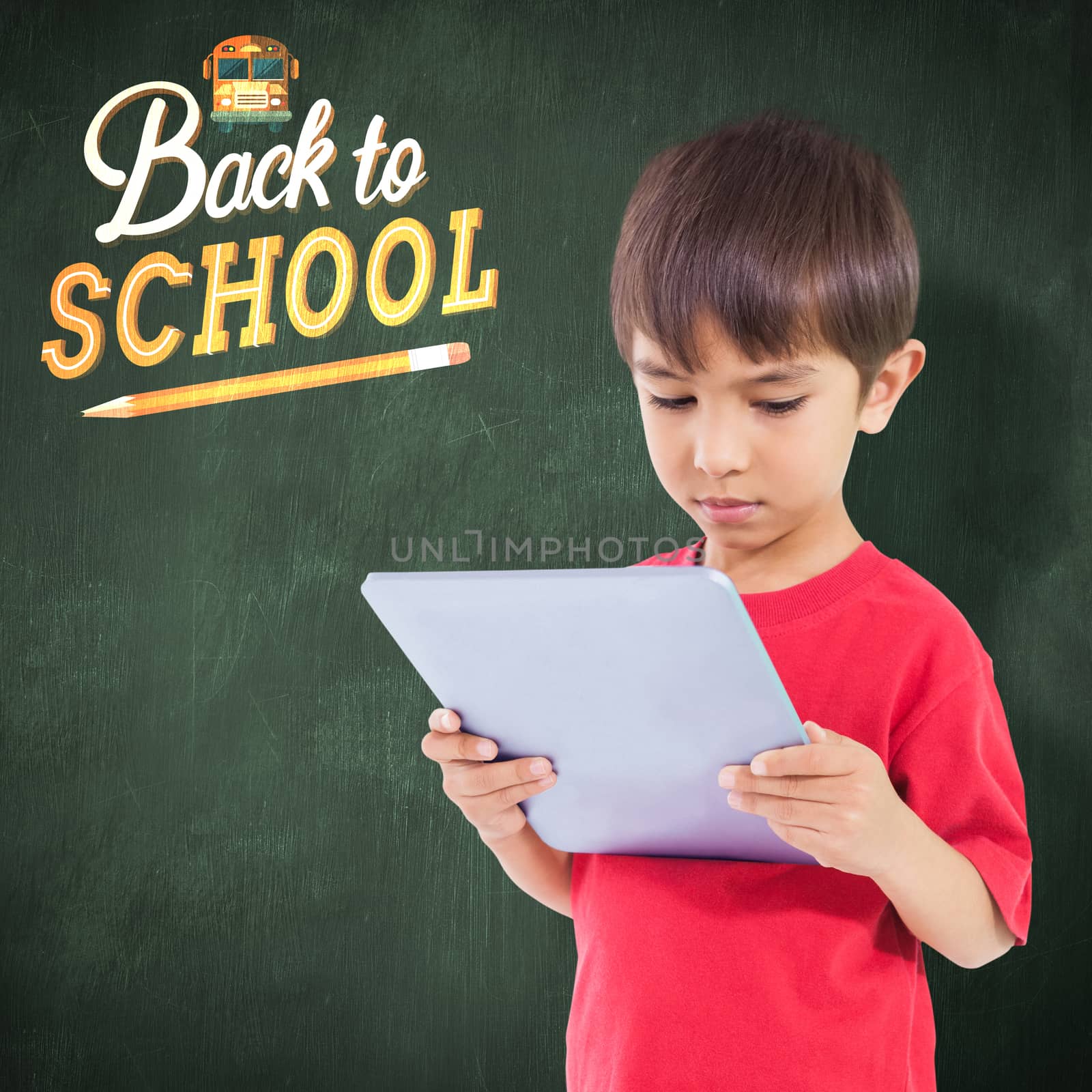 Composite image of cute boy using tablet by Wavebreakmedia