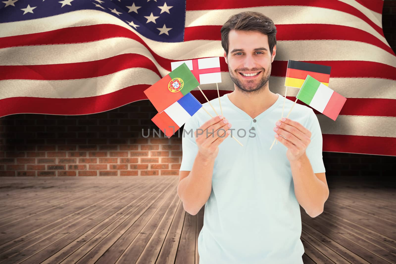 International student against composite image of digitally generated united states national flag