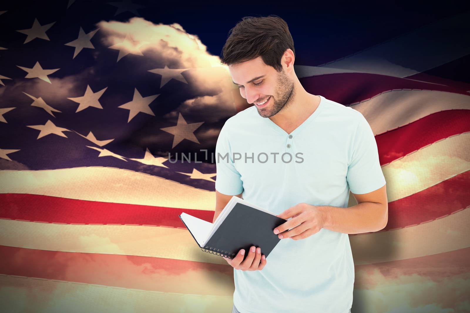 Composite image of student reading book by Wavebreakmedia