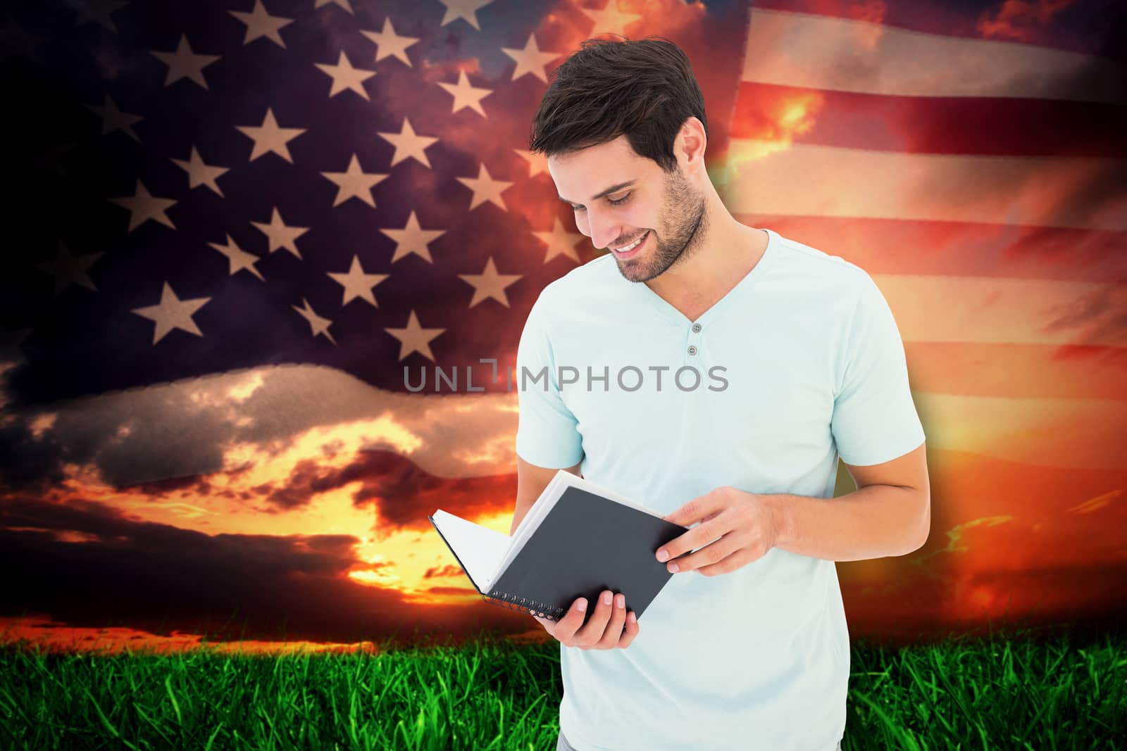 Composite image of student reading book by Wavebreakmedia