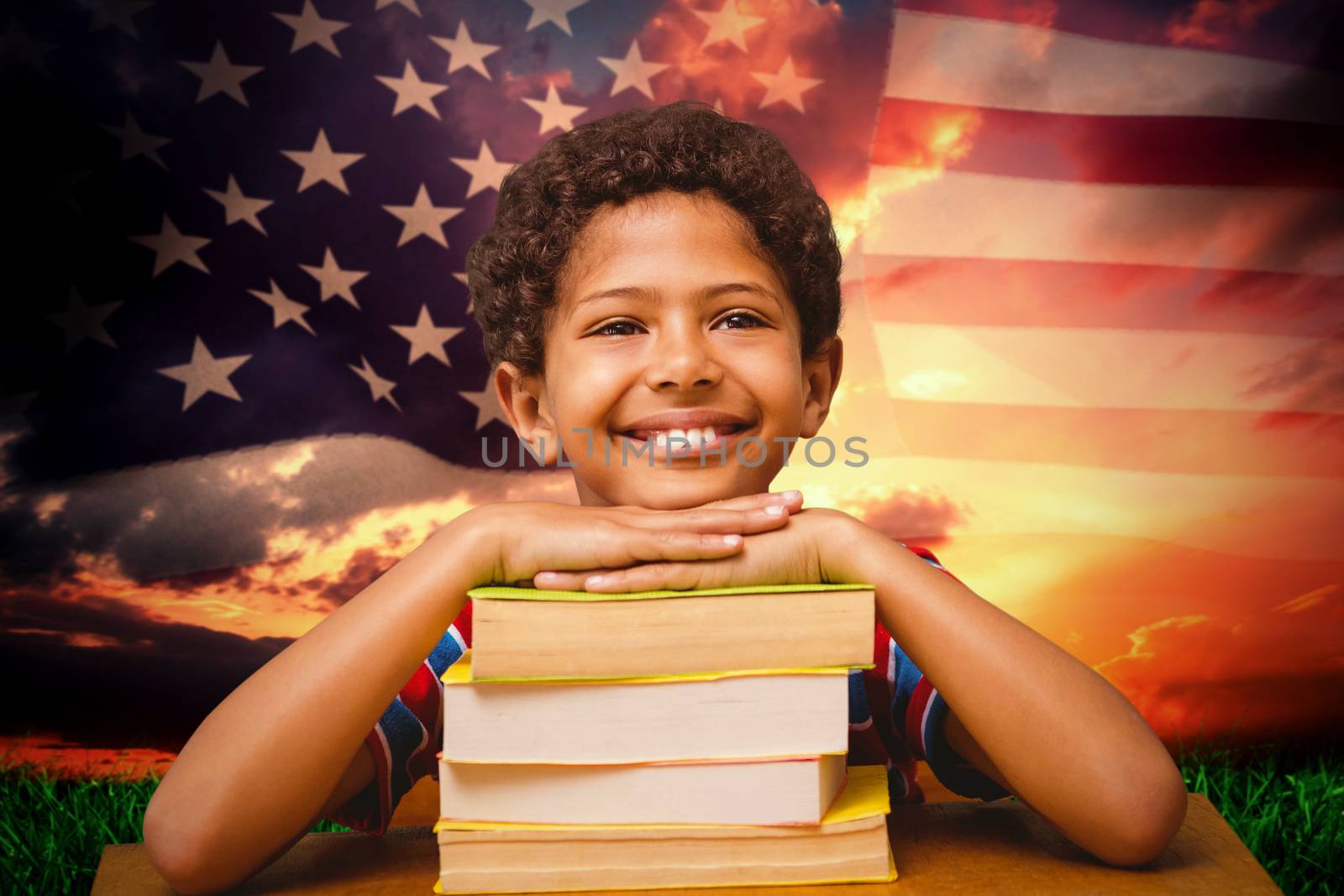 Happy pupil against composite image of united states of america flag