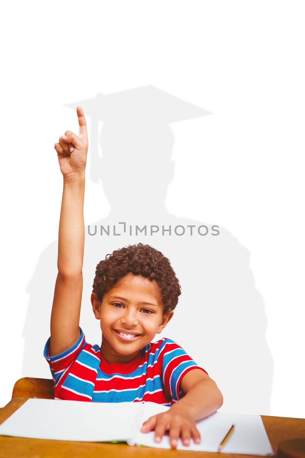 Pupil knowing the answer against silhouette of graduate