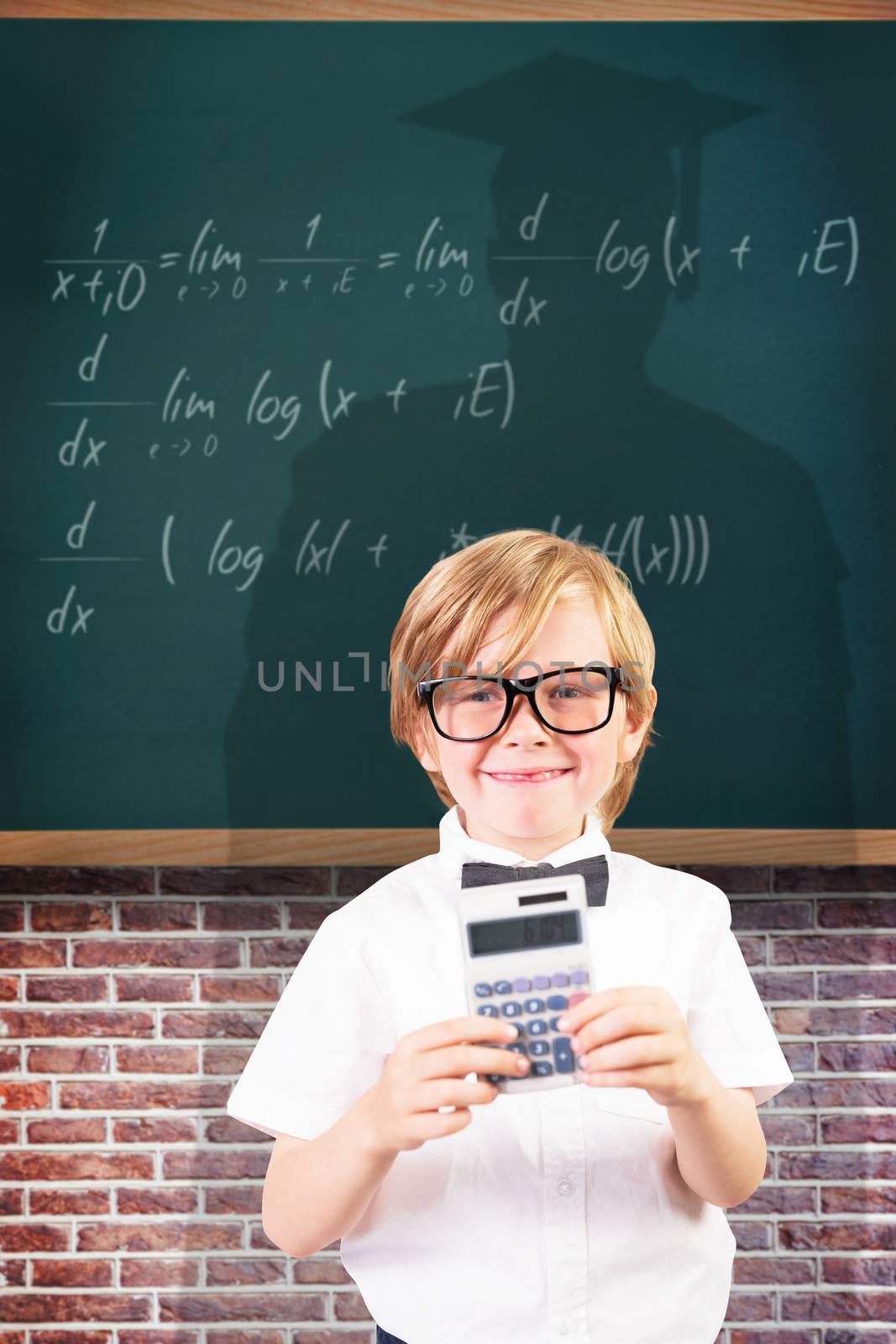 Composite image of cute pupil using calculator by Wavebreakmedia