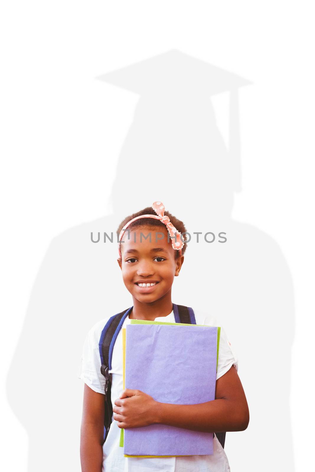 Composite image of little girl holding folders in school corridor by Wavebreakmedia