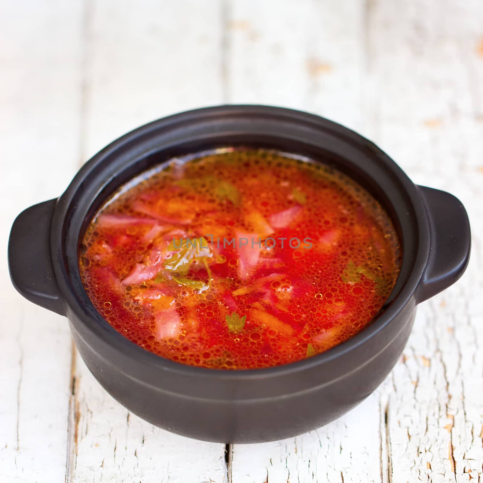 Red borsch. The traditional Ukrainian dish. In a small saucepan by victosha