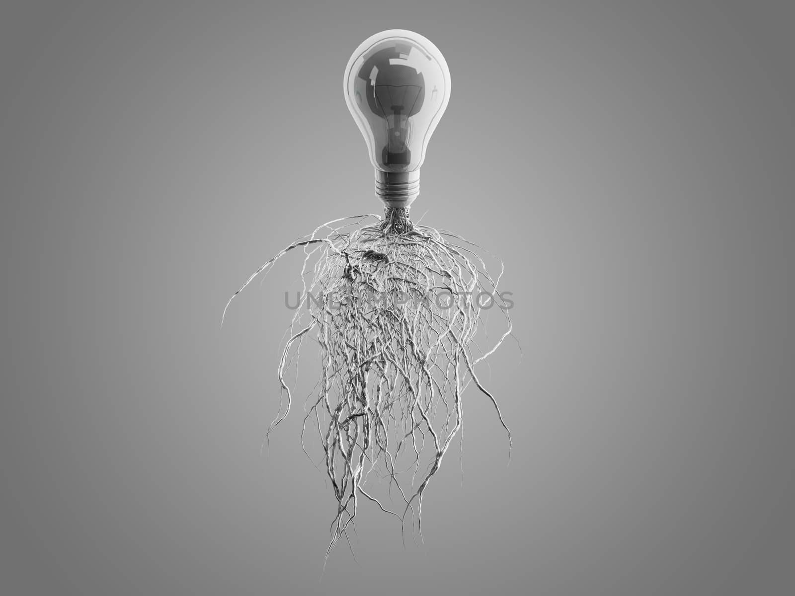 Light bulb with roots and emerged on the icon with roots. by teerawit