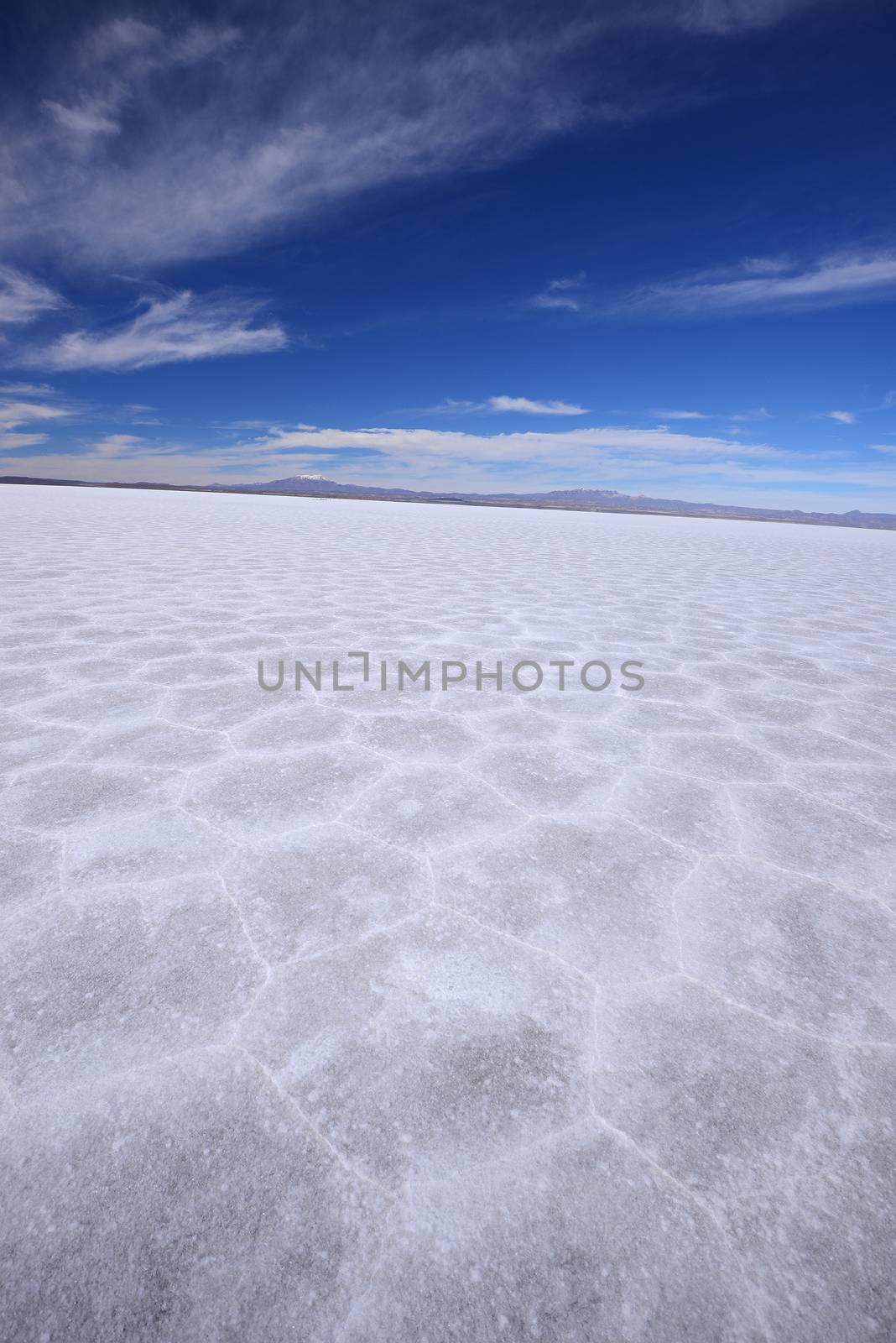 hexagonal pattern from Uyuni salt flat in high altitude desert in bolivia