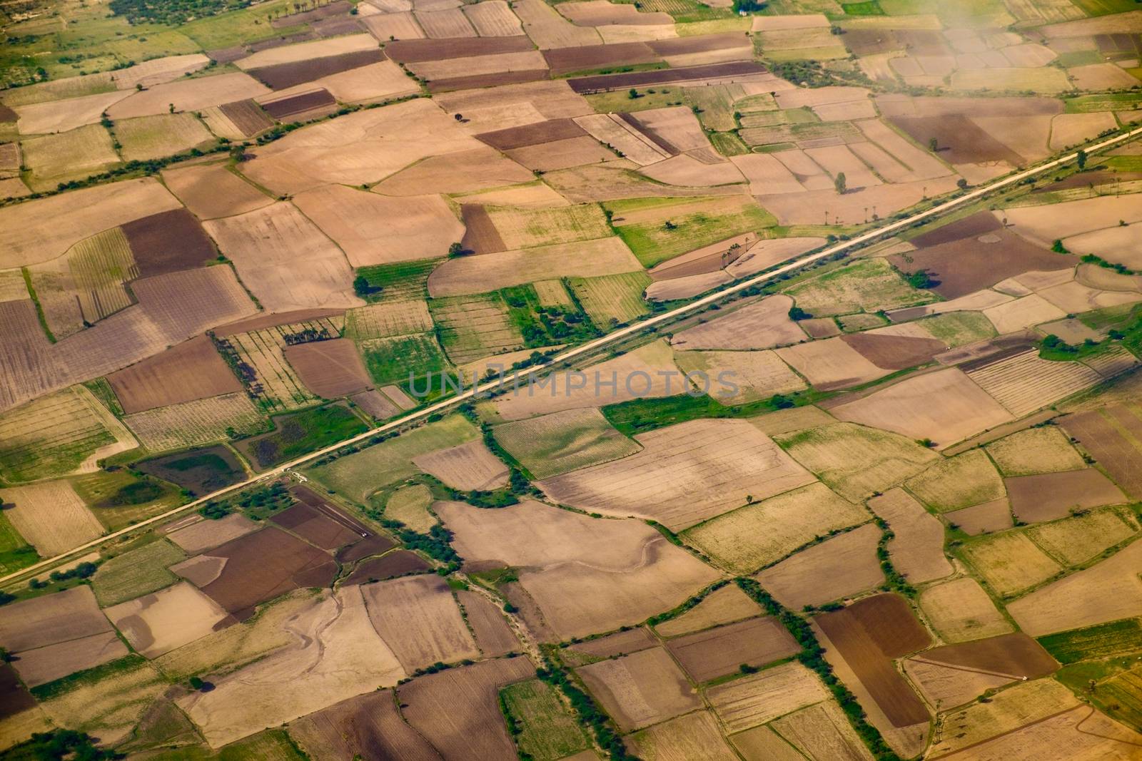 Aerial landscape view of fields and meadows, Myanmar