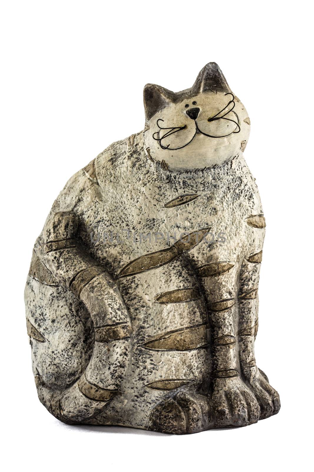 Ceramic figurine cat, isolated on white background