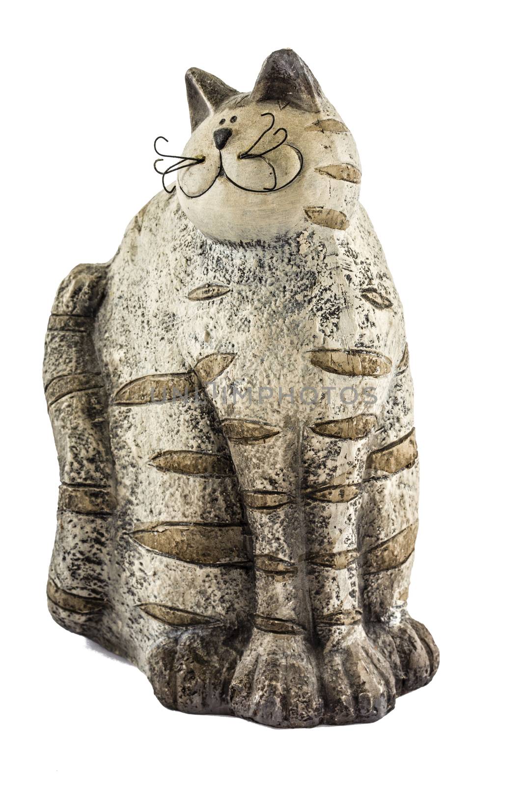 Ceramic figurine cat, isolated on white background