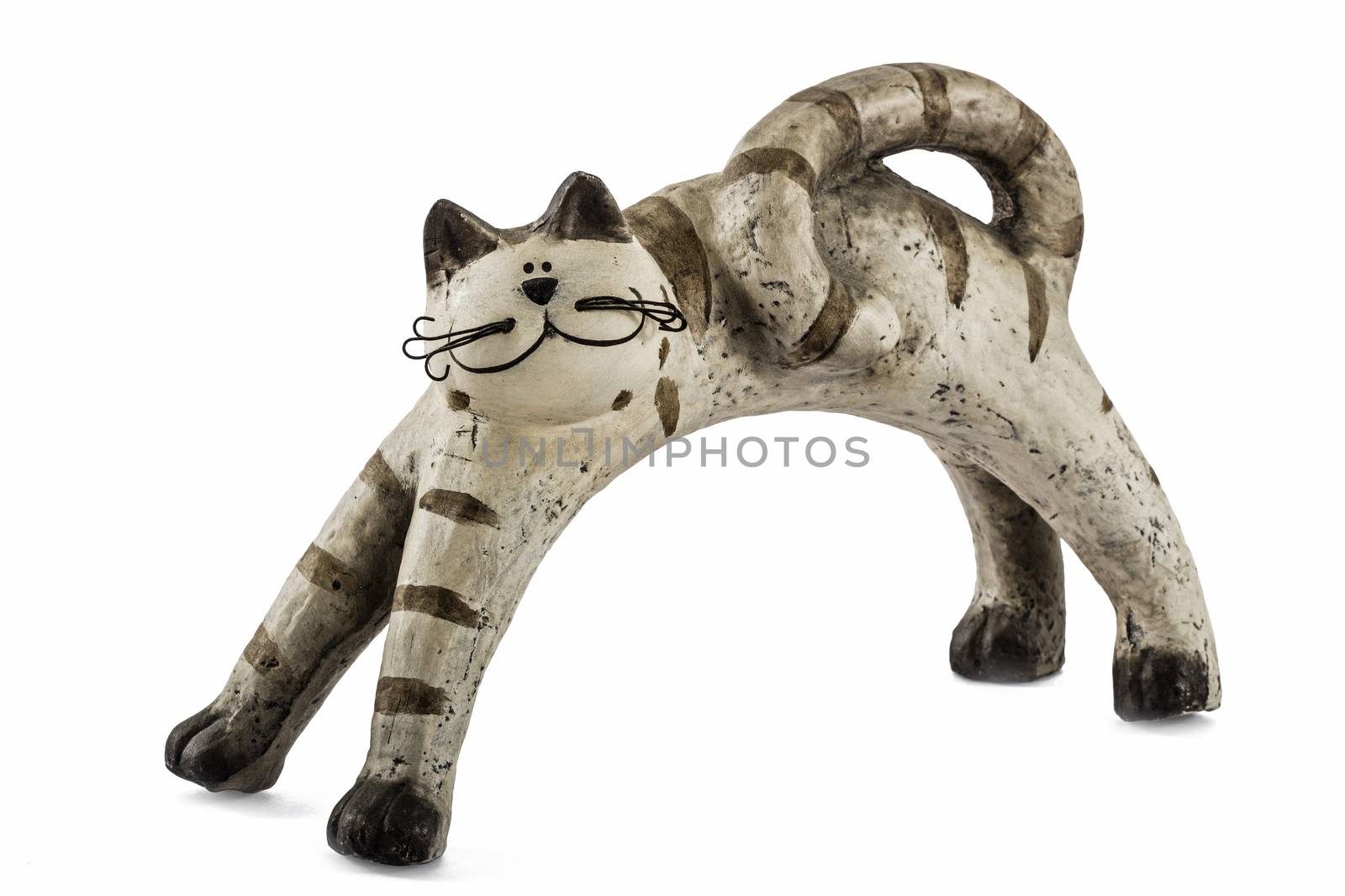 Ceramic figurine cat, isolated on white background