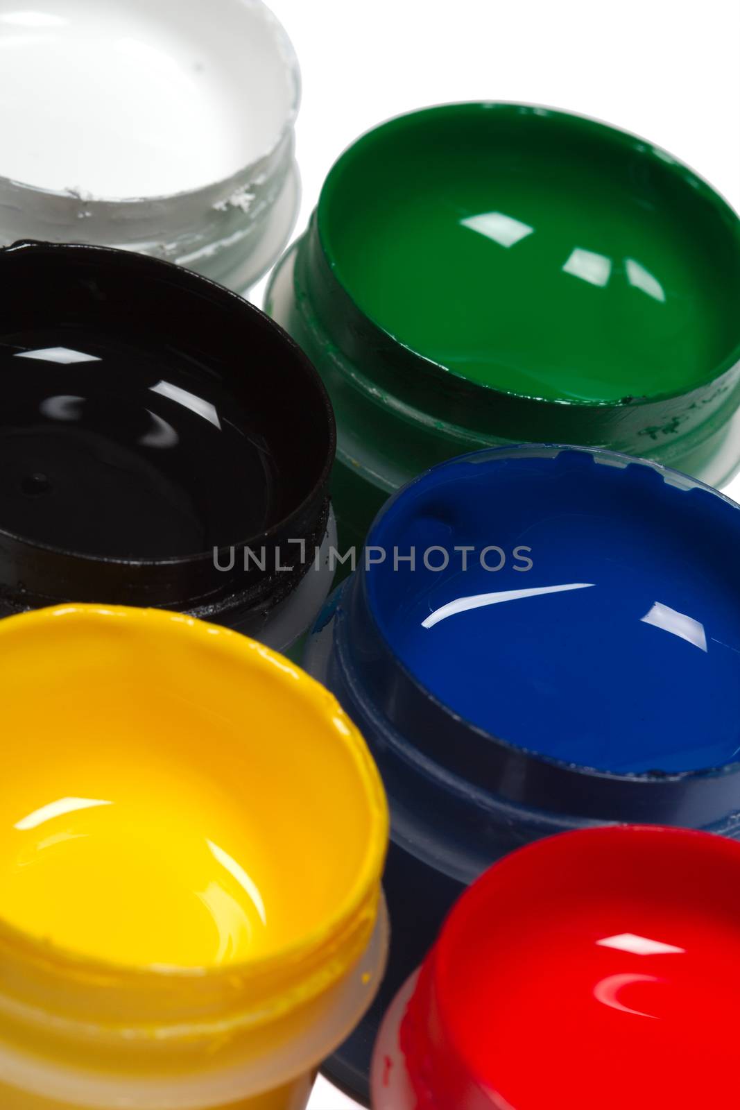 Colorful paints, isolated on white background, with clipping path