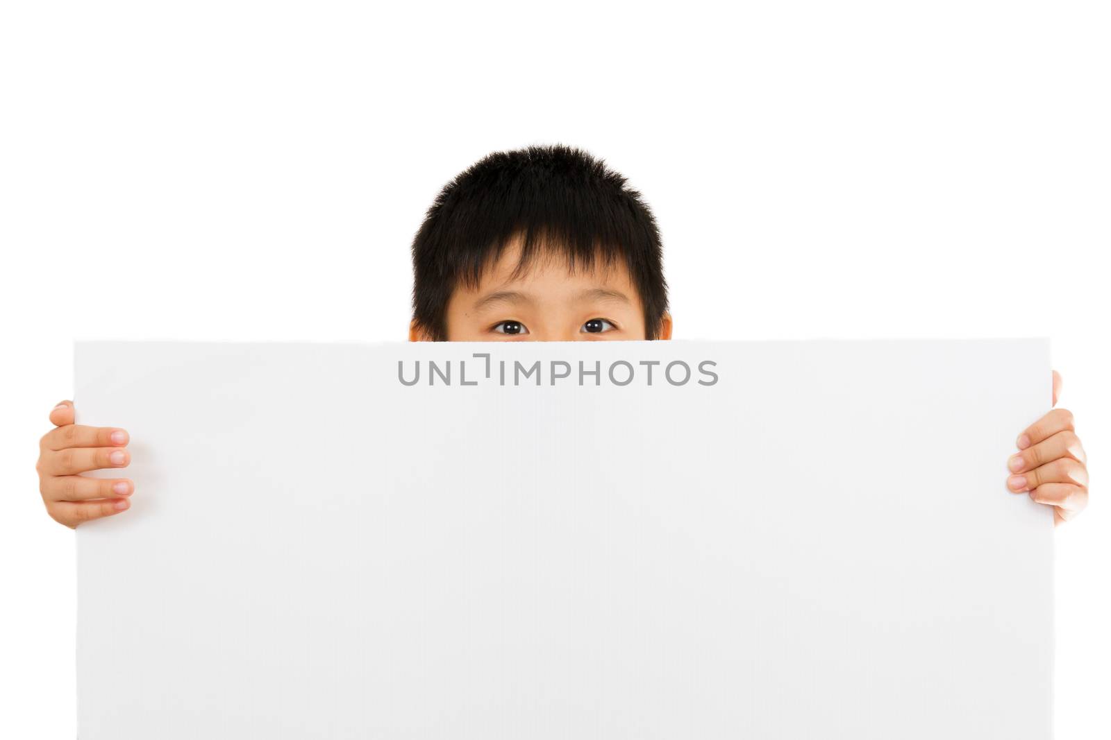 Asian Chinese Children Holding blank white board. by kiankhoon