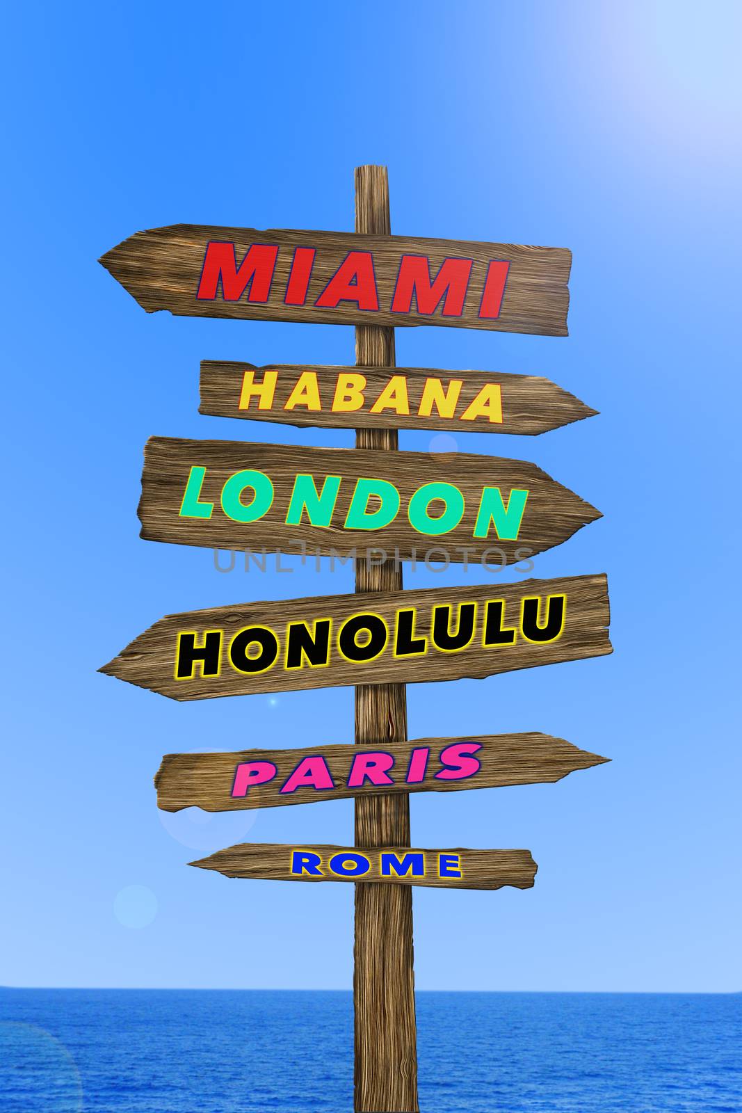 wood sign of cities in world for vacation