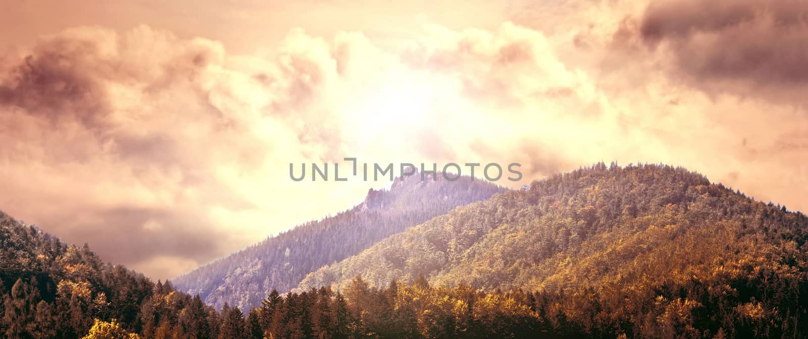 Nature conceptual image. Colorfull nature abstract panorama of mountains at summer.