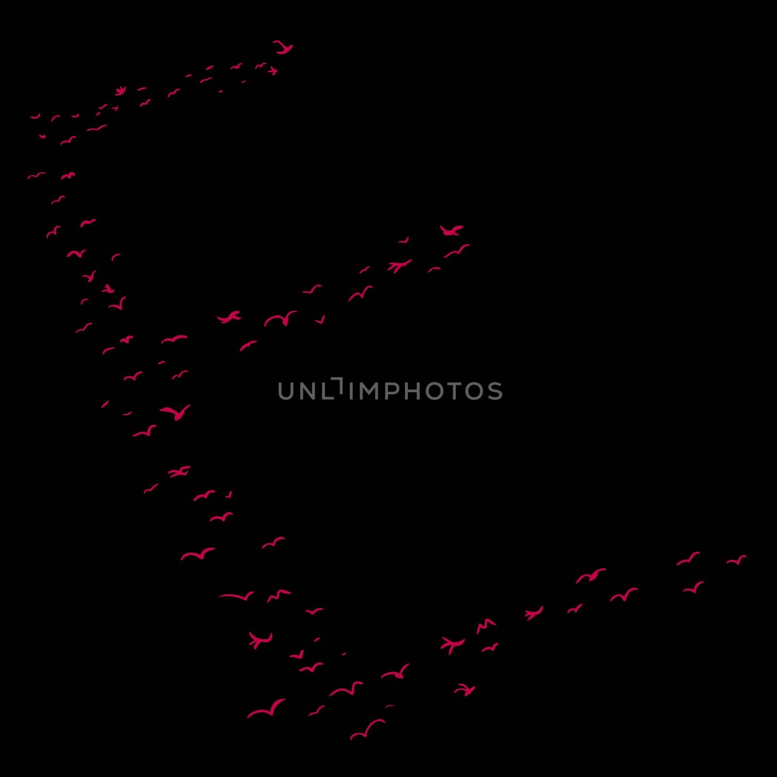 Red flock of birds in the shape of the letter e
