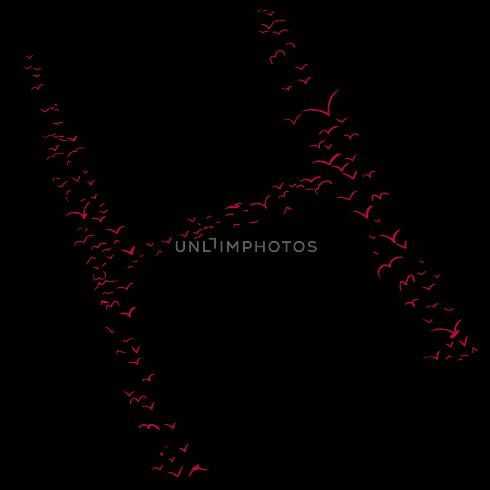 Red flock of birds in the shape of the letter h