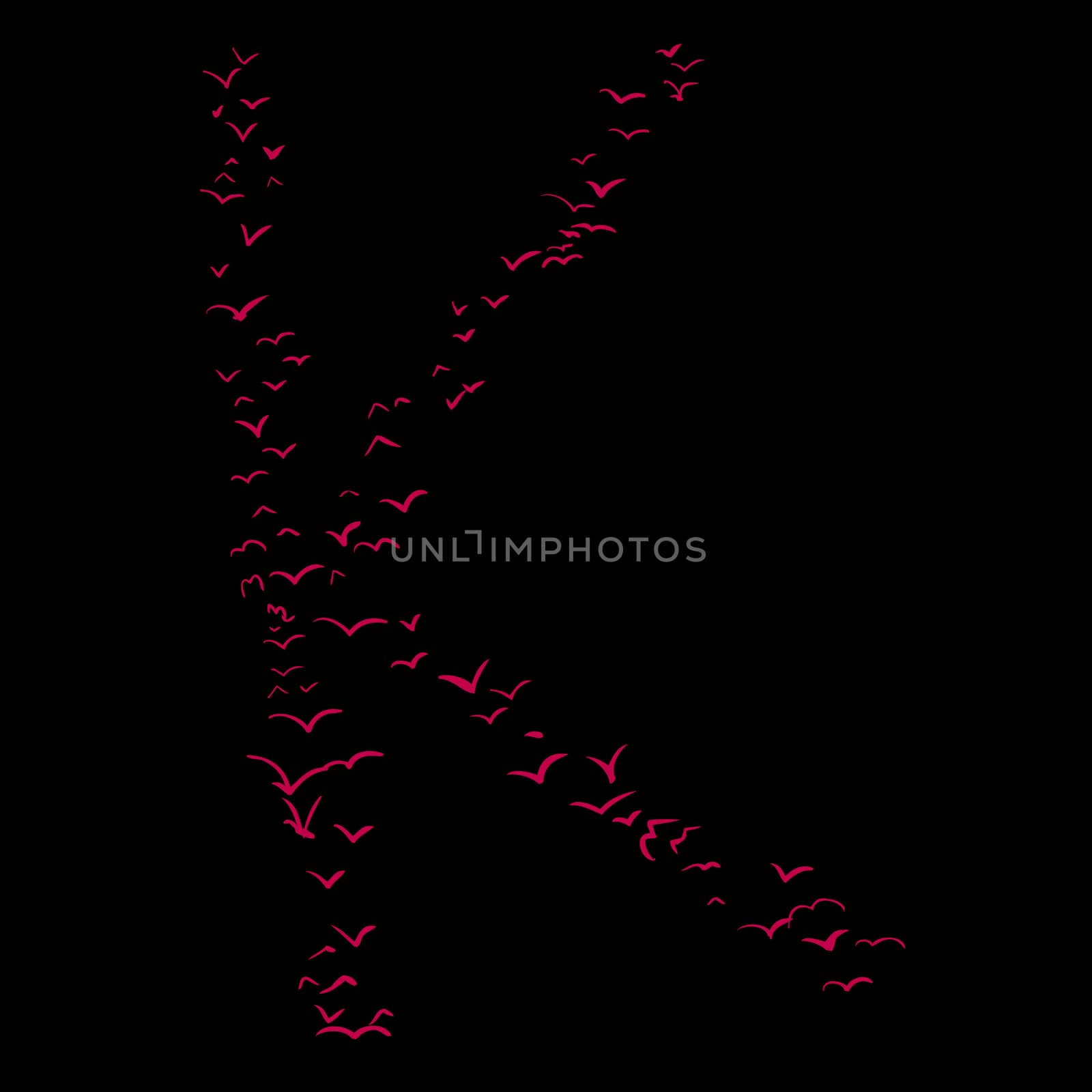 Red flock of birds in the shape of the letter k