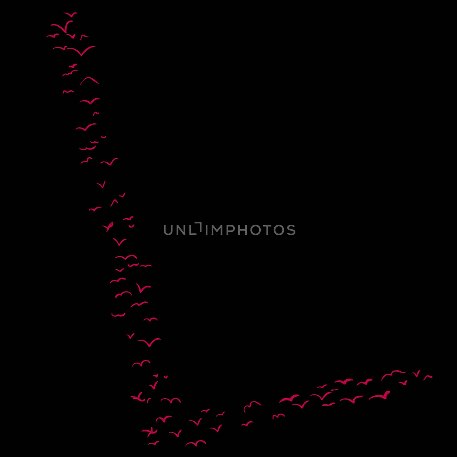 Red flock of birds in the shape of the letter l