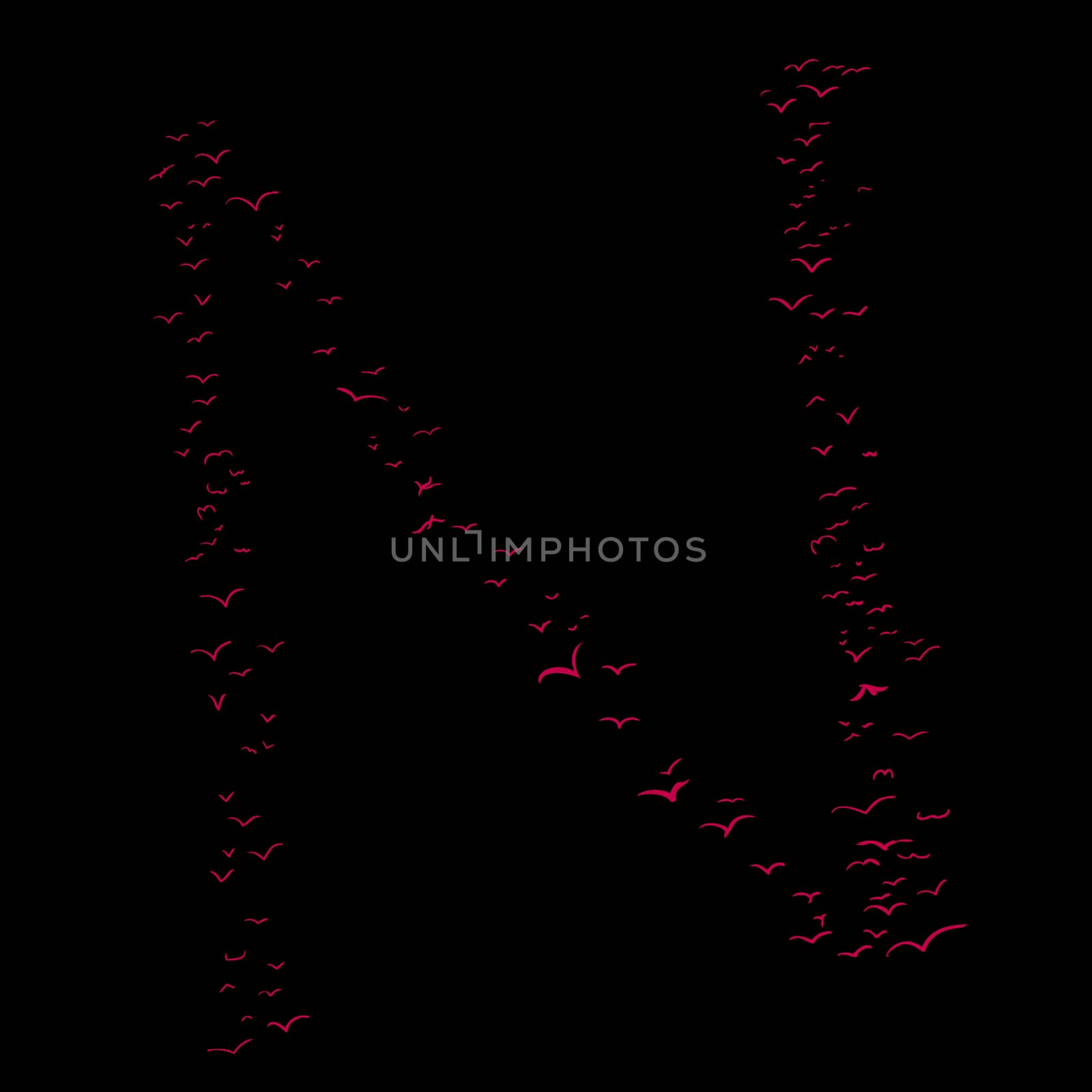 Red flock of birds in the shape of the letter n
