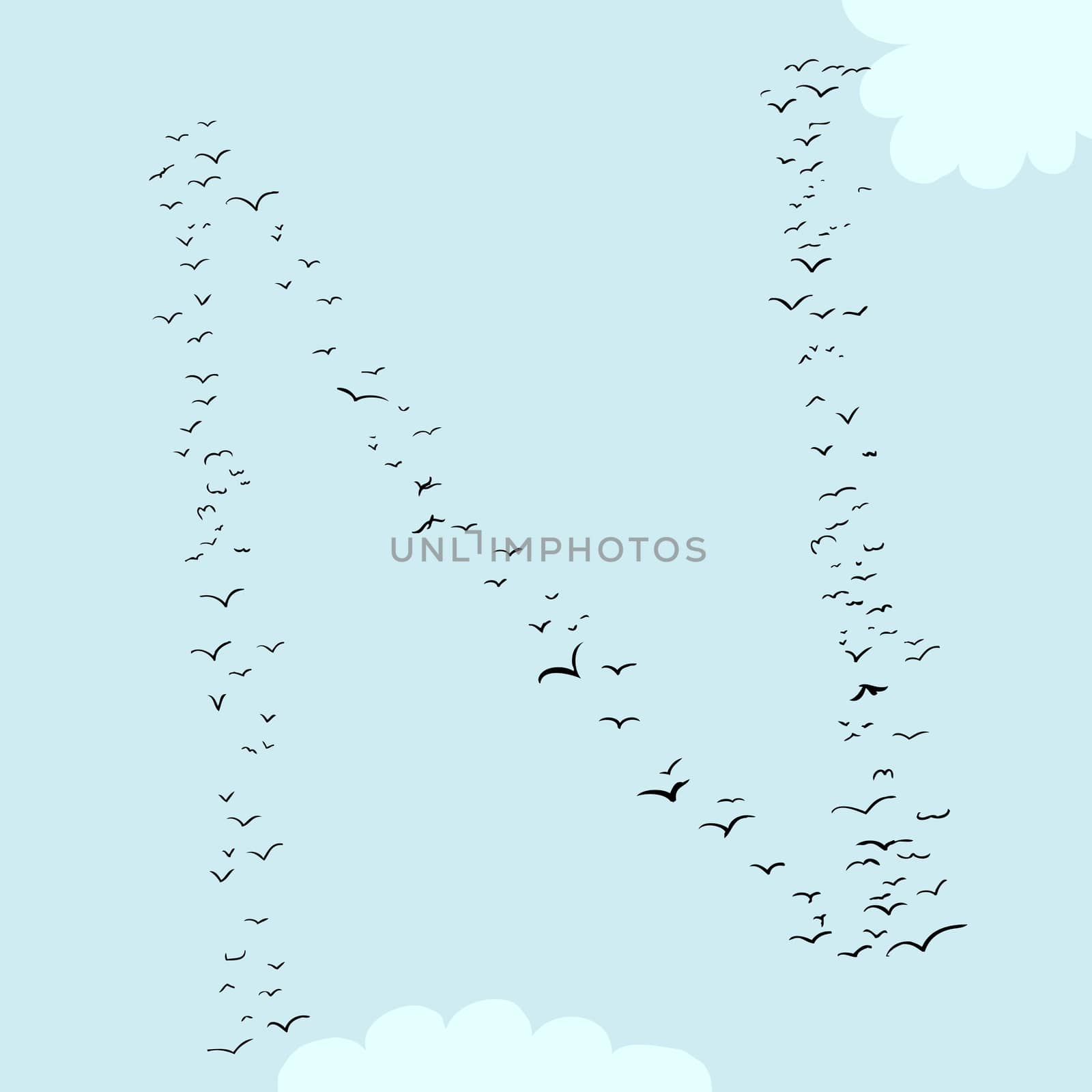 Illustration of a flock of birds in the shape of the letter n