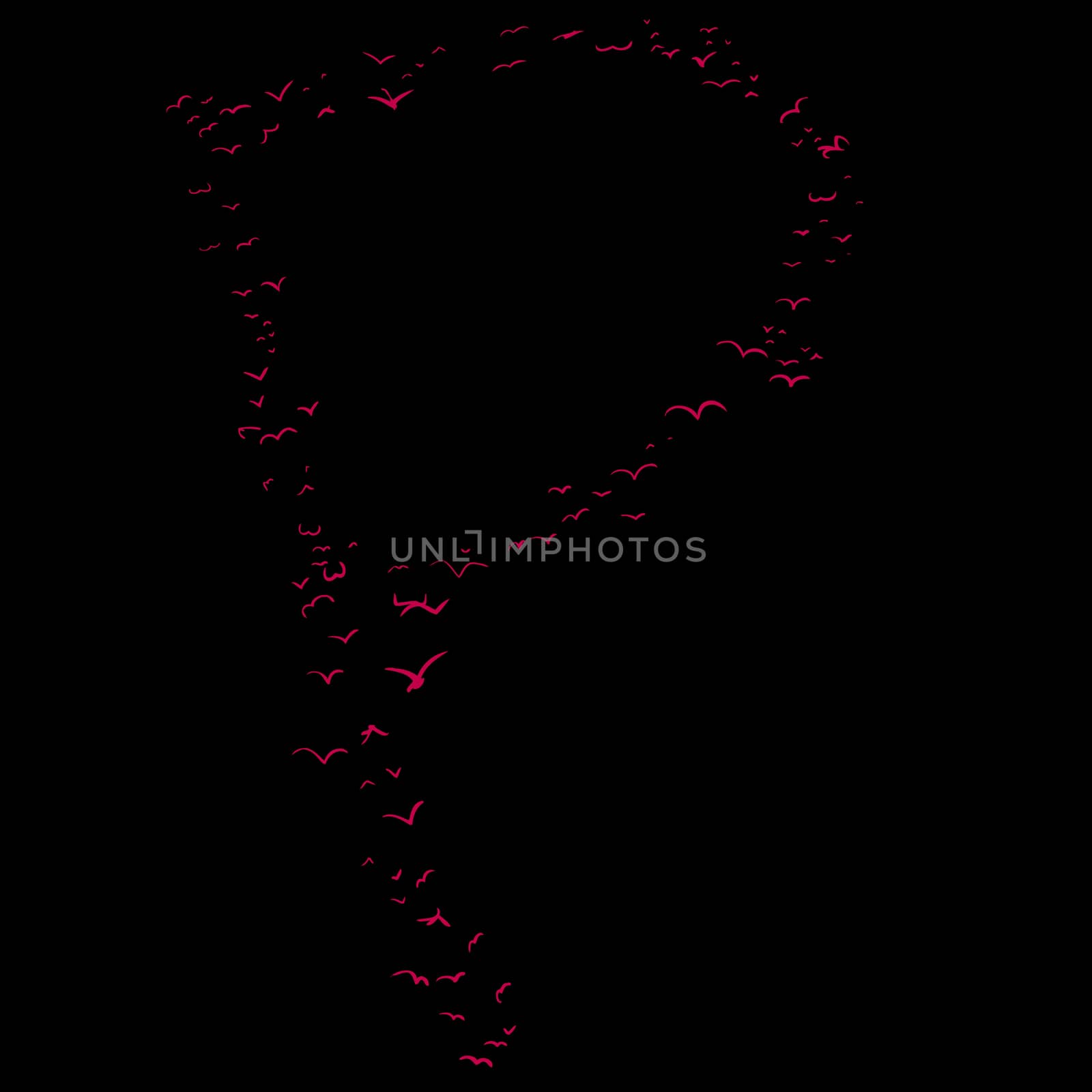 Red flock of birds in the shape of the letter p