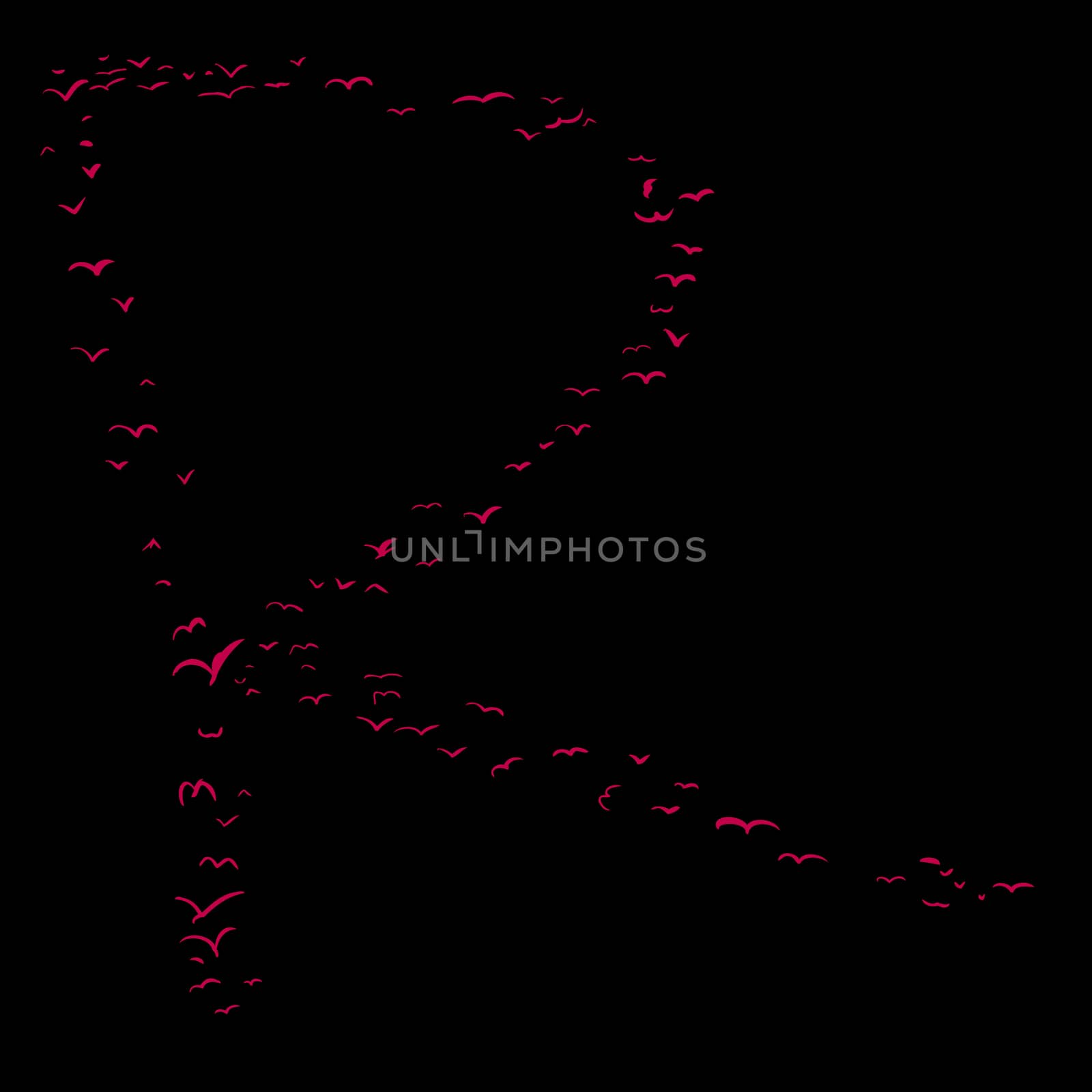 Red flock of birds in the shape of the letter r