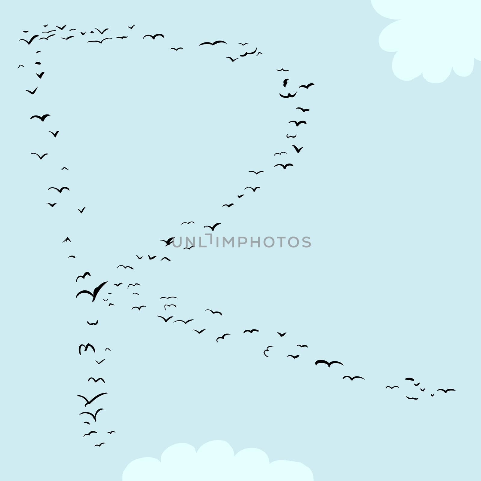 Illustration of a flock of birds in the shape of the letter r