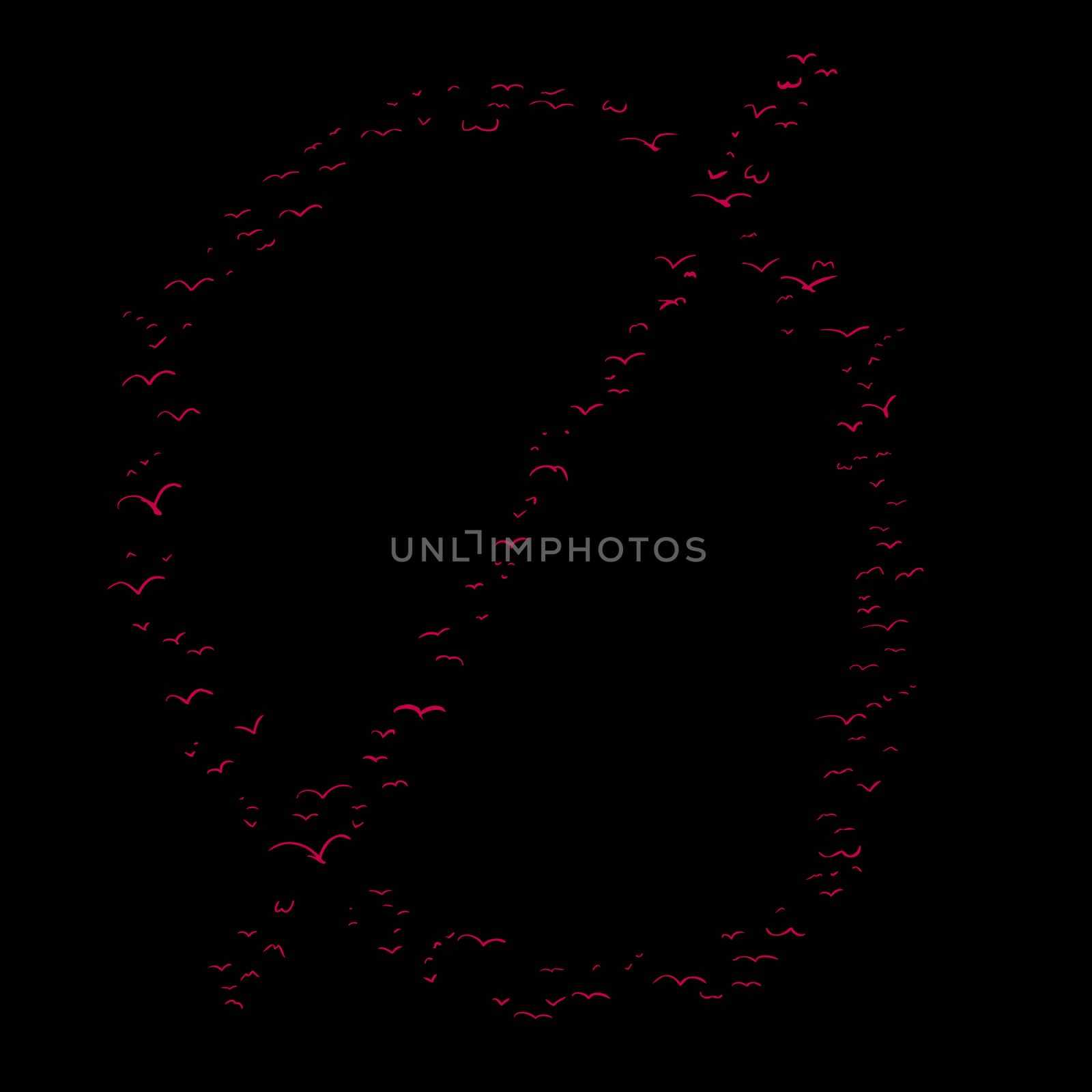 Illustration of a flock of birds in the shape of the letter minuscule o