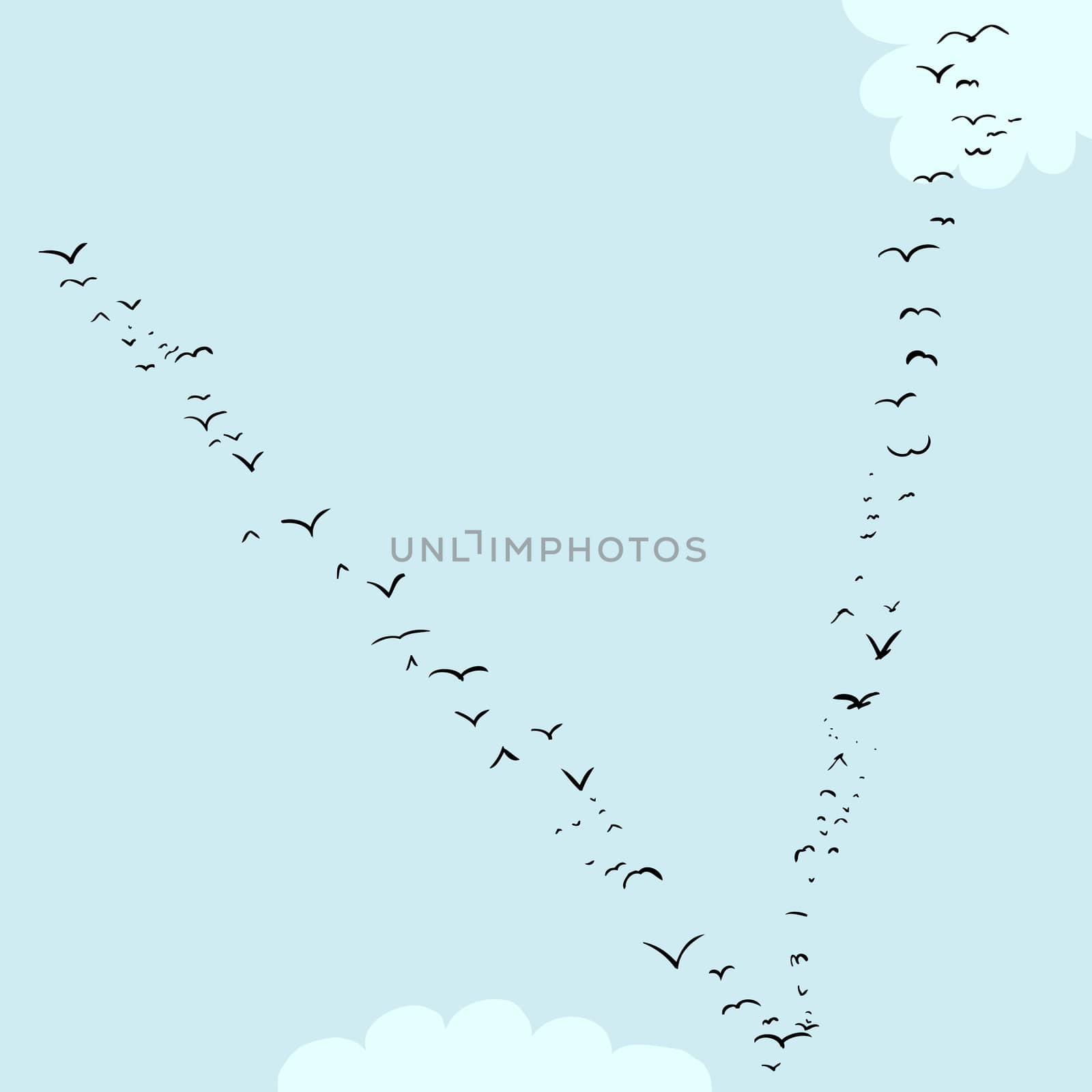 Illustration of a flock of birds in the shape of the letter v