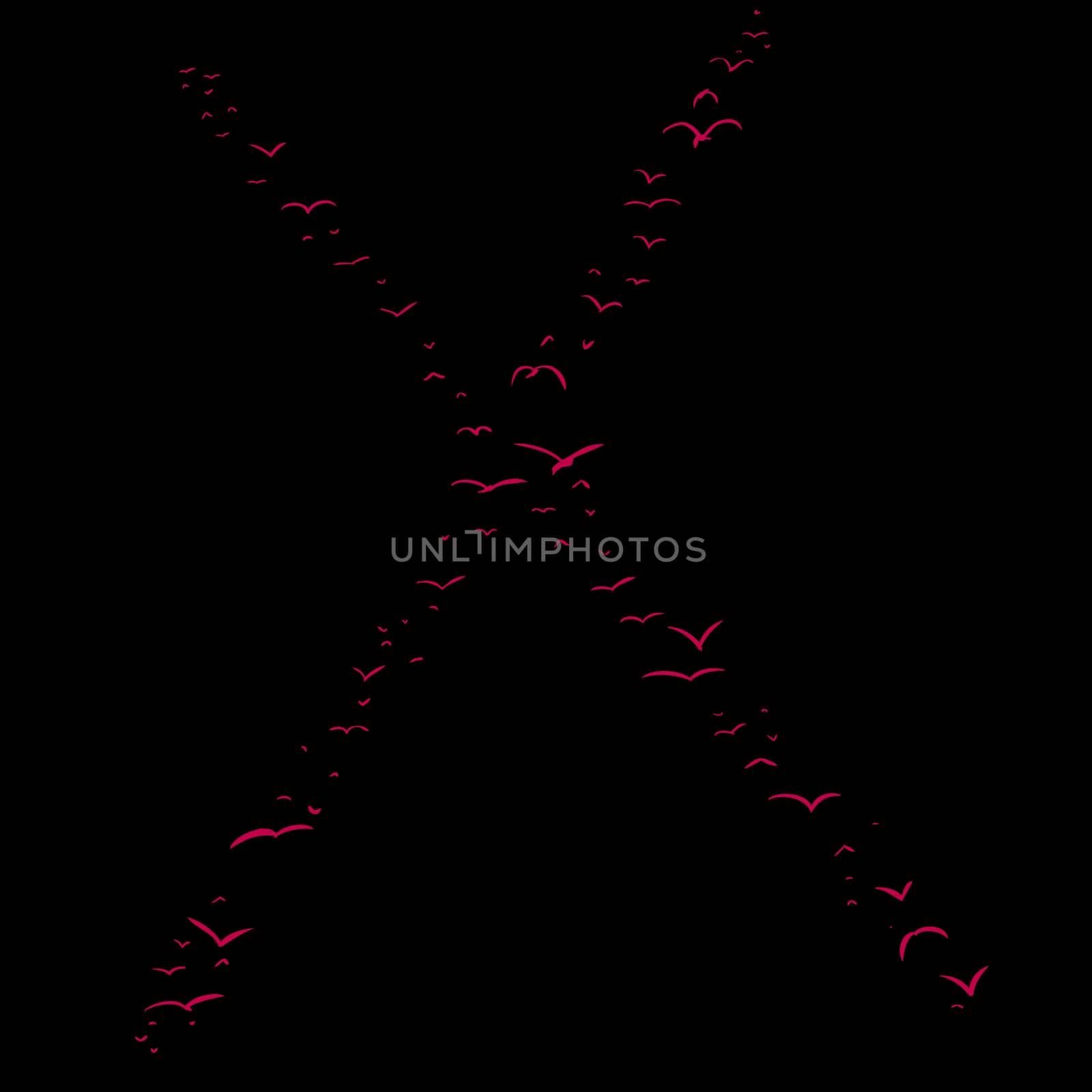 Illustration of a flock of birds in the shape of the letter x