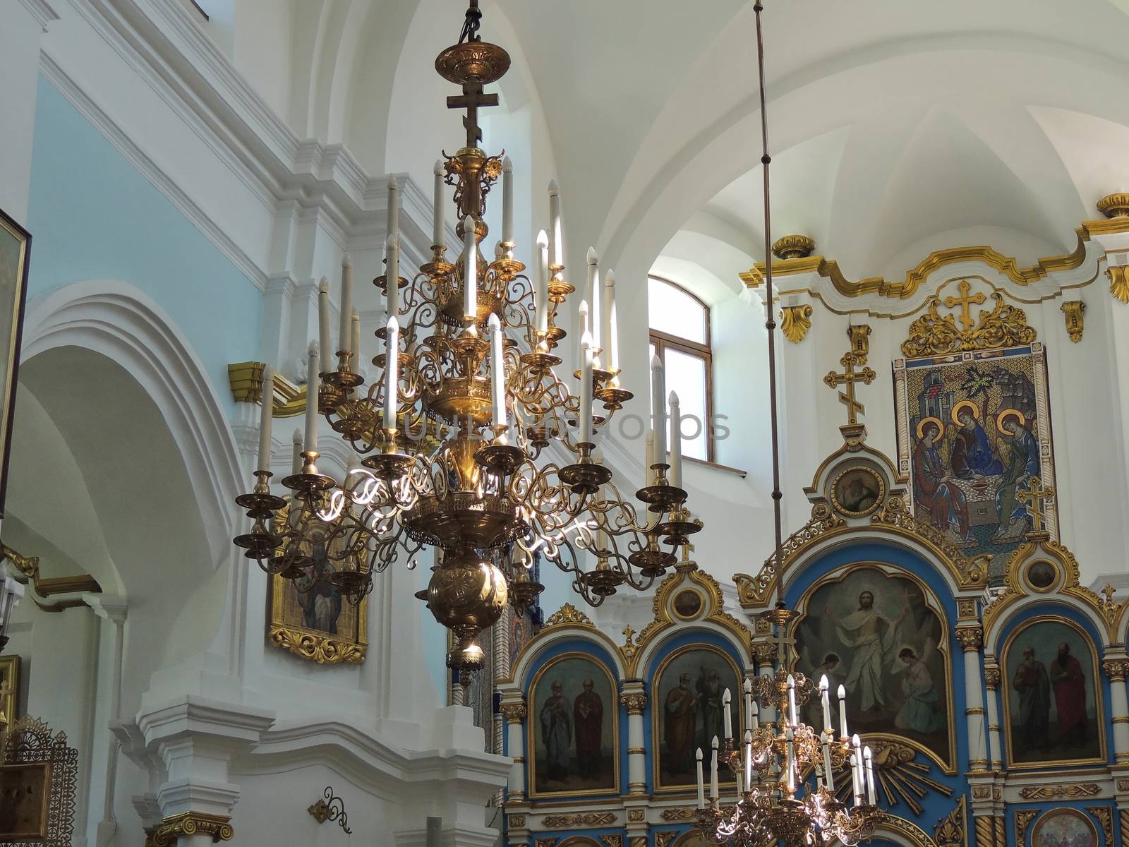 Orthodox Minsk Holy spirit Cathedral in Belarus indoors. Interior design of Church facilities.