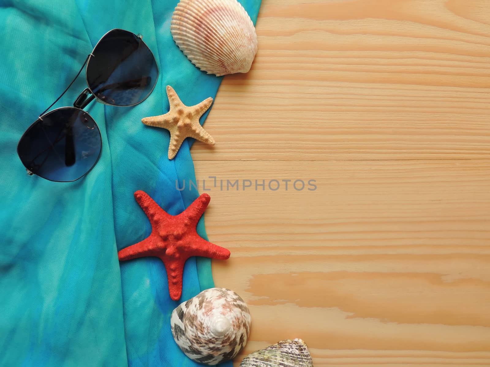 Summer sea composition on wooden background. by Andre_BR