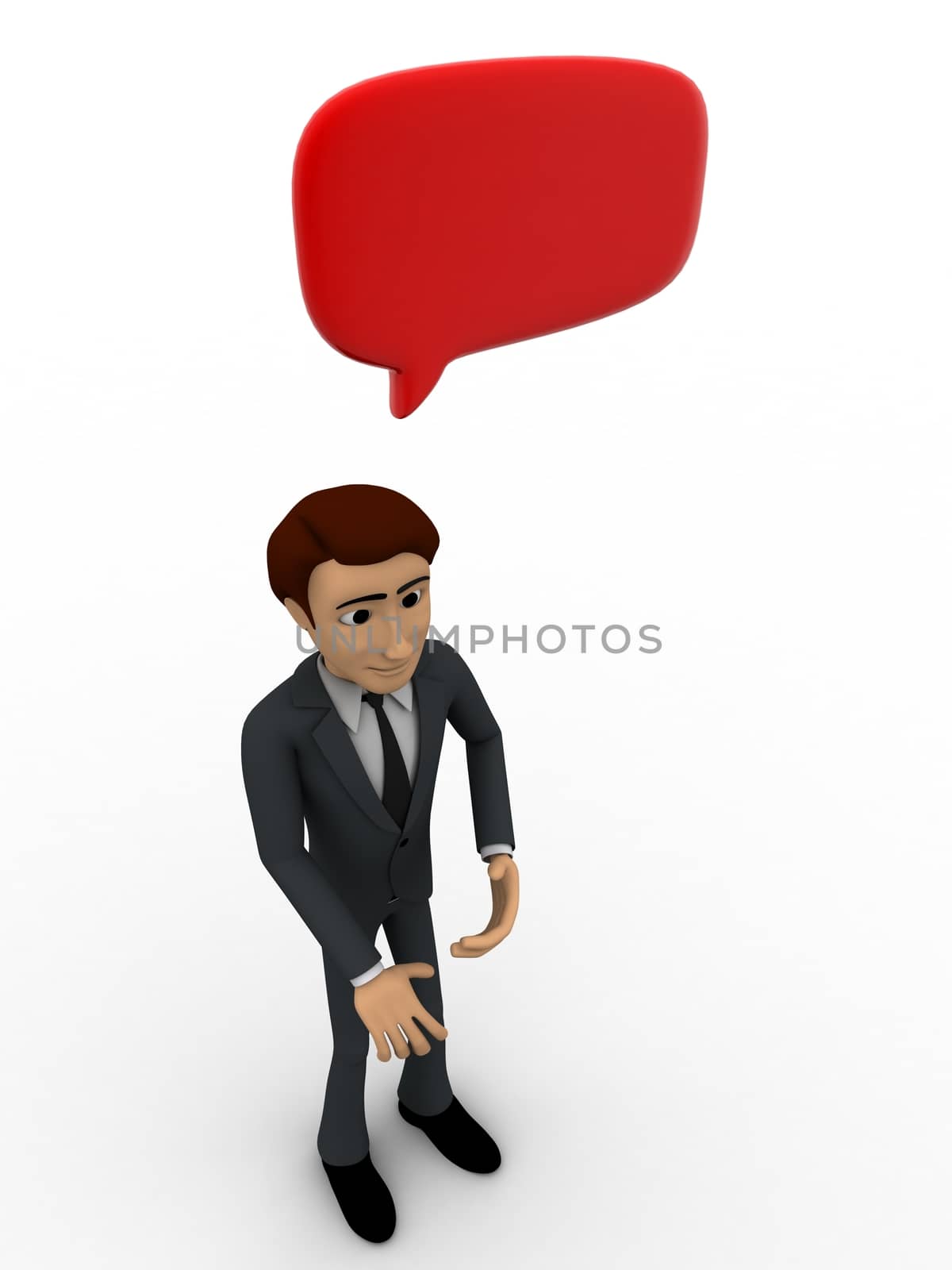 3d man thinking concept on white background, top angle view